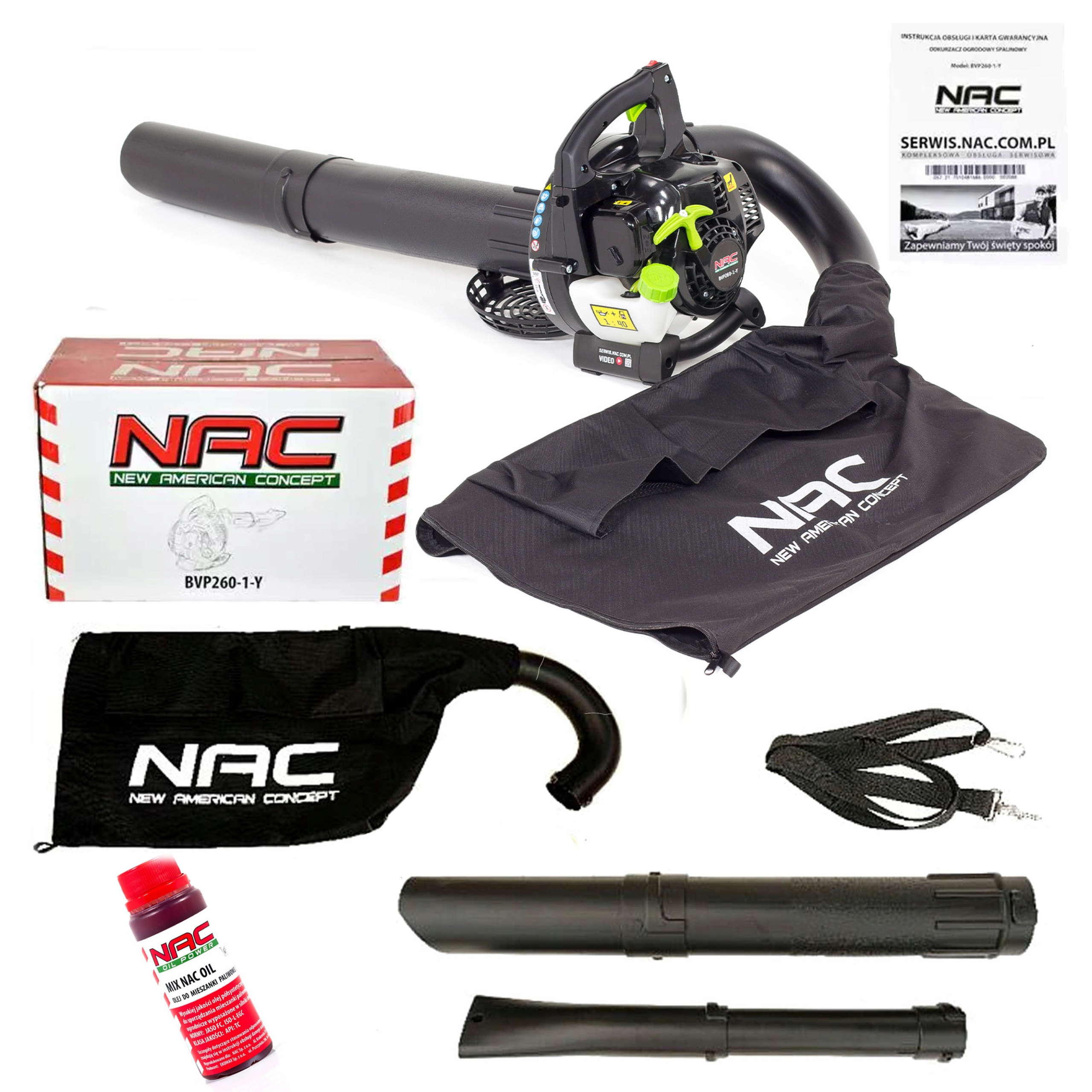 MOCNA DMUCHAWA SPALINOWA ODKURZACZ do LIŚCI Z ROZDRABNIACZEM NAC 3w1 + OLEJ