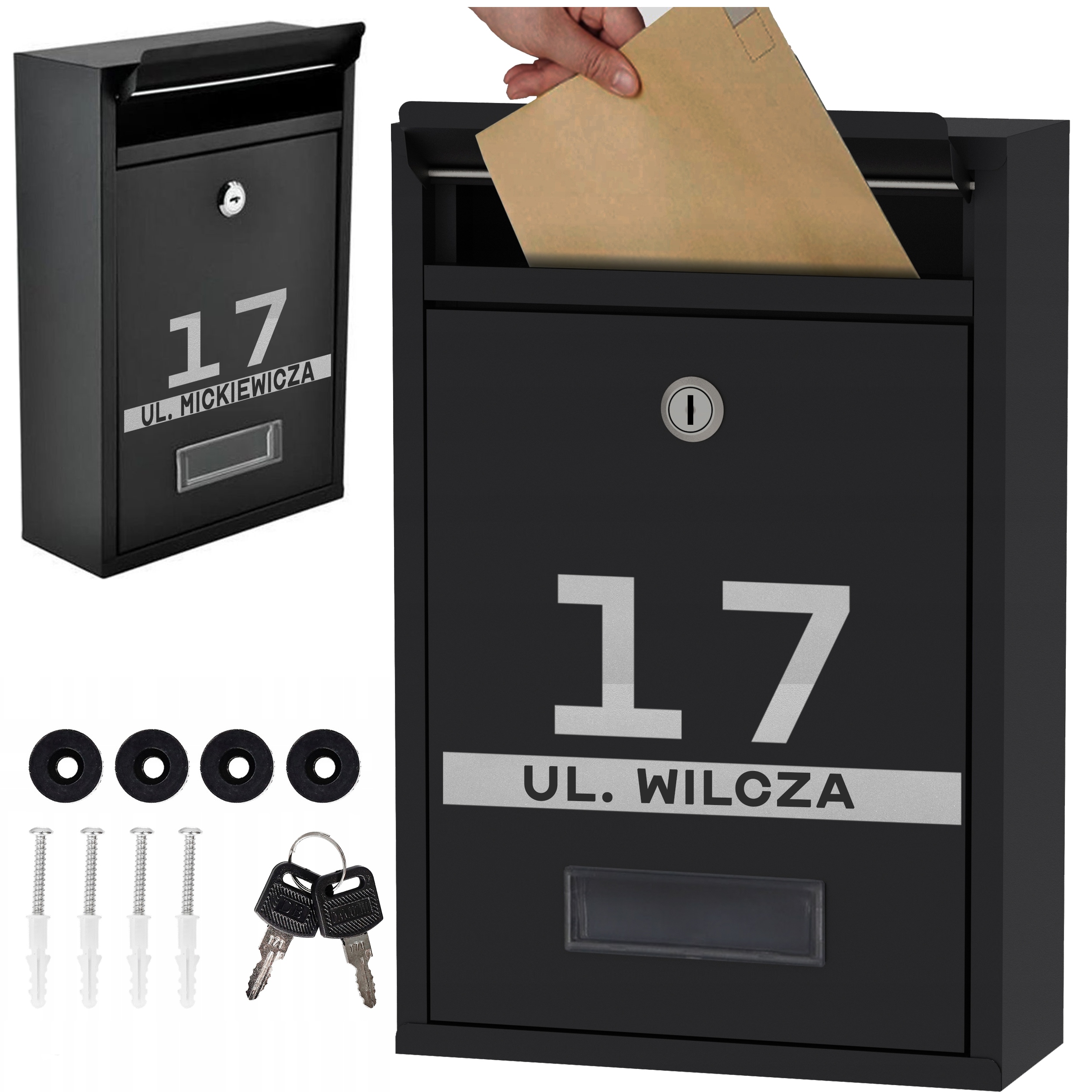 Poštovní Schránka Černá S Adresou A Číslem Hledáček Domu Nápis 32X21,5 cm