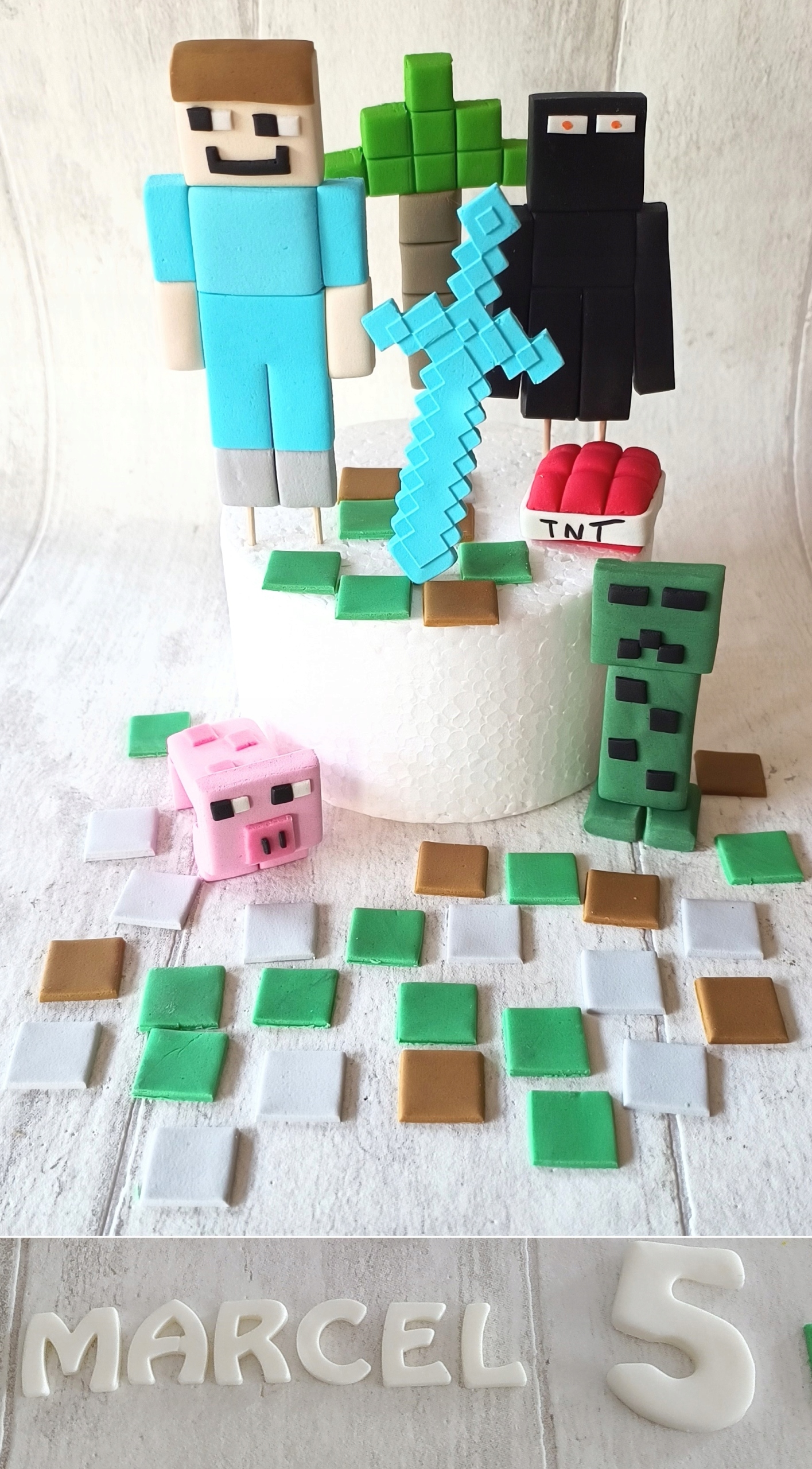 Levně Minecraft Steve Meč Creeper Enderman prase Tnt jméno číslice Velký set