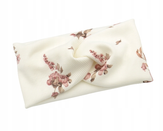 Opaska niemowlęca SZEROKA PRZEPLATANA w róże na wiosnę jesień 0-6 mies.