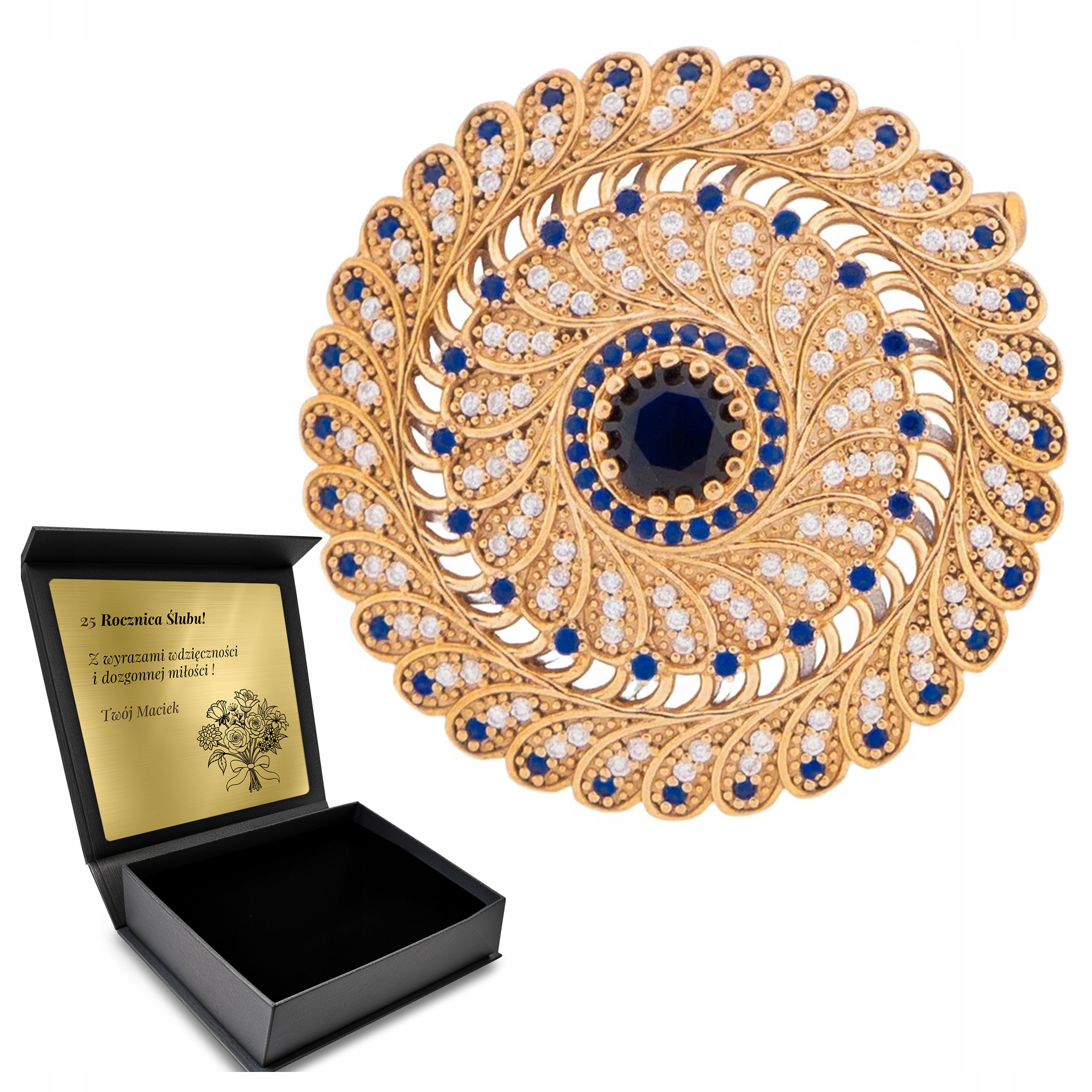 Brož Brož Zirkony Ozdobný Safír Dárek pro ženu S Gravírováním