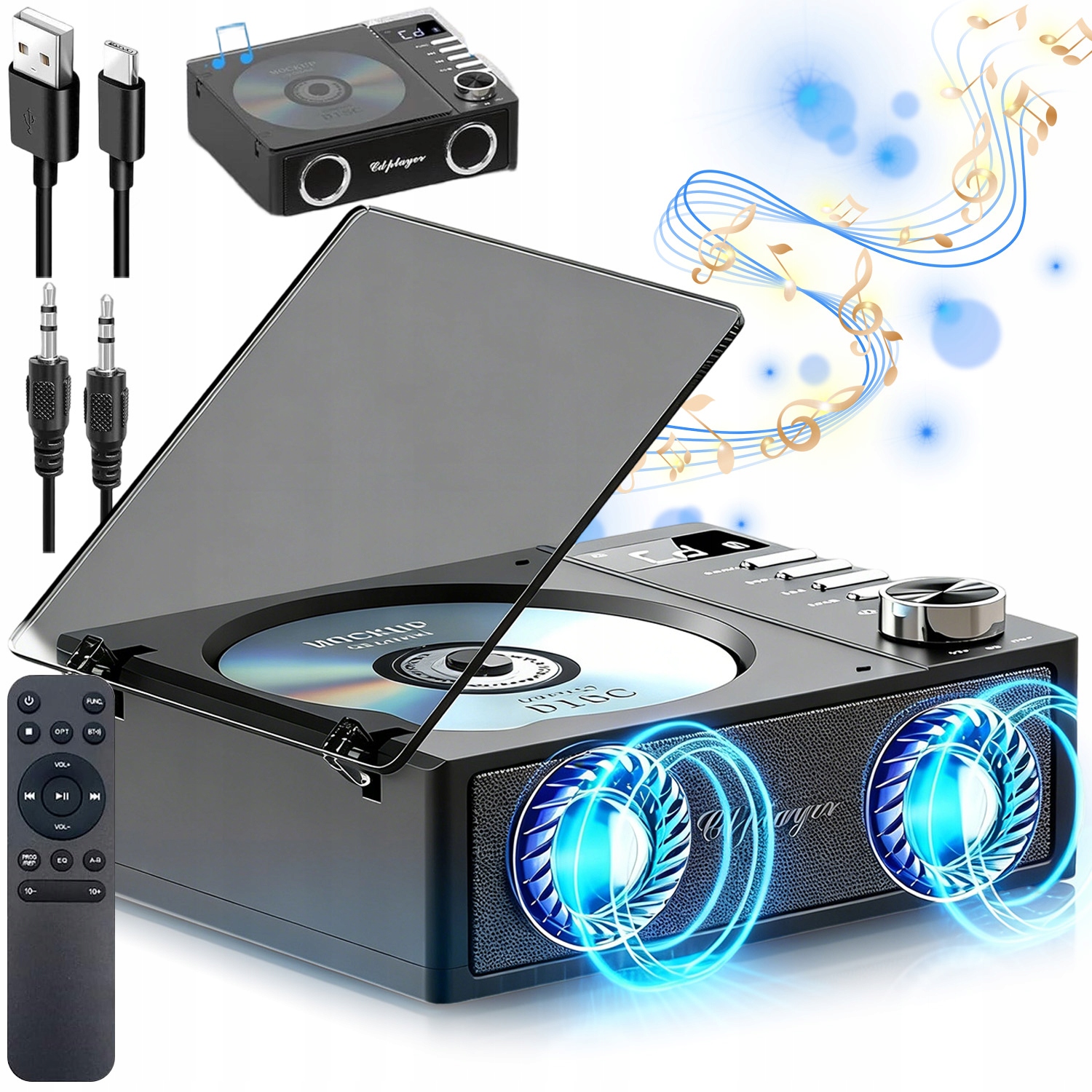 Retro CD Přehrávač Bluetooth Reproduktor Usb/tf Pro Televizor Černý S Kabelem