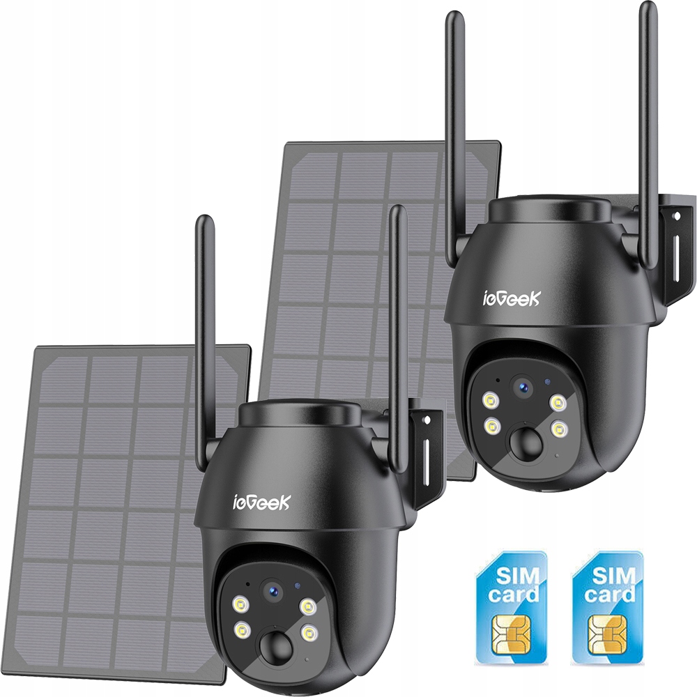 2x Venkovní Ip kamera s Sim kartou 4G Odolná Baterie 2K IP66 Smart Pir
