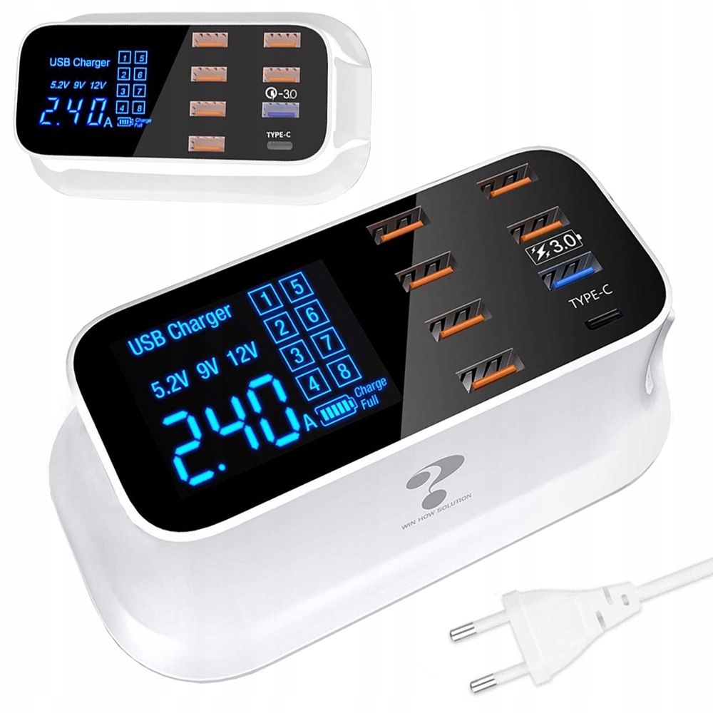 Rychlá Síťová Nabíječka Pro Telefon 8 x Usb Qc 3.0 Typ C Nabíjecí Stanice