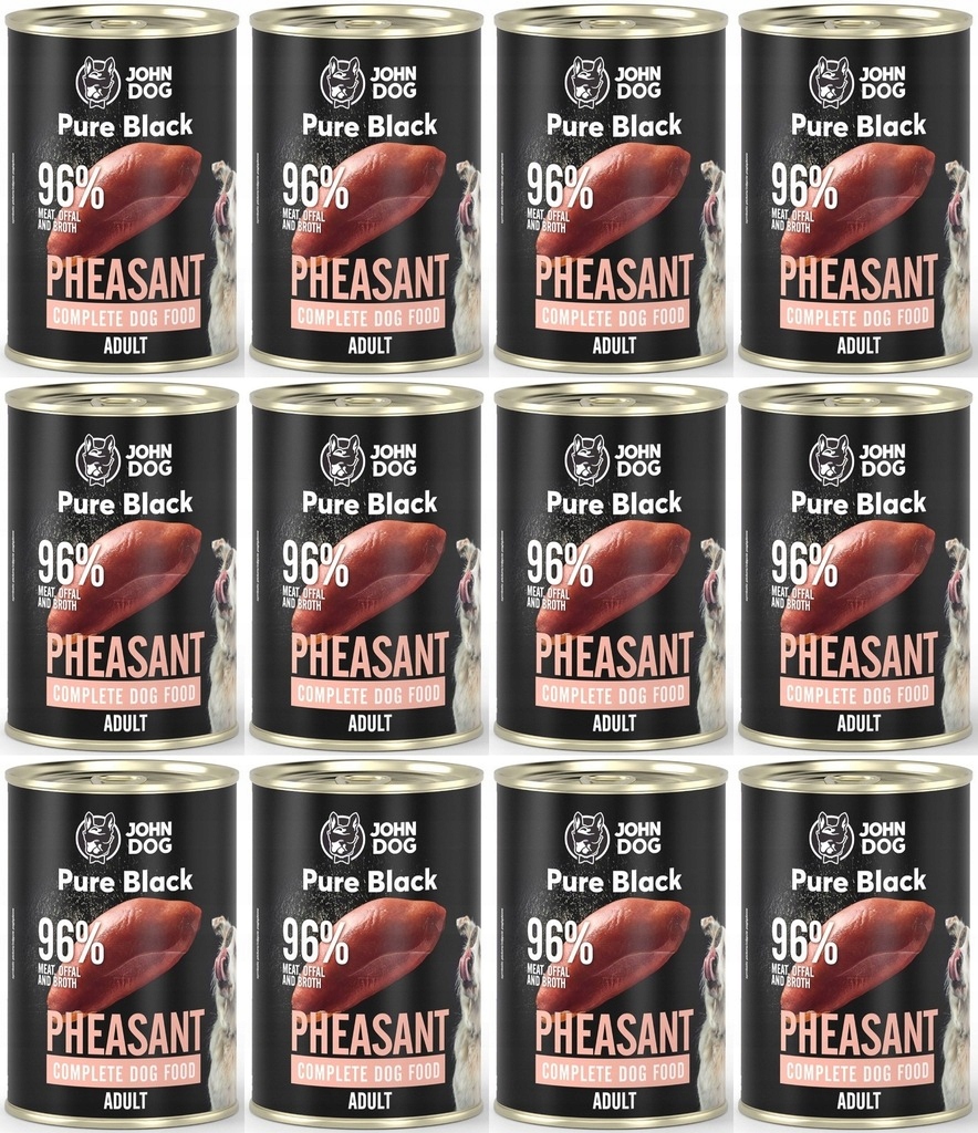 Levně John Dog Pure Black Adult Bažant 12 x 400 g Kompletní krmivo pro dospělé psy