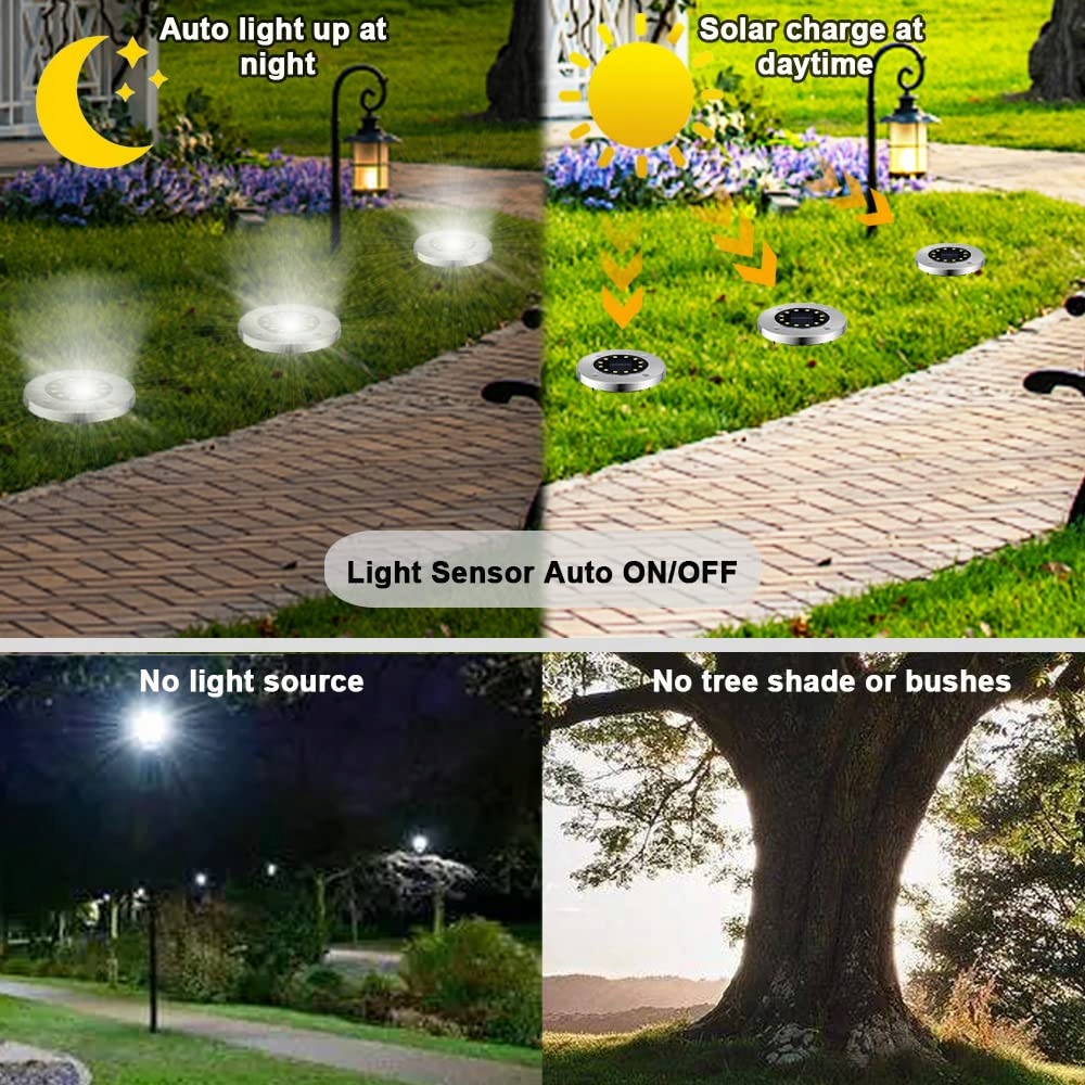 BOWFAR Solarne Lampy Ogrodowe 12 LED Wodoodporne 3000K Zimna Biel — miniatura 4