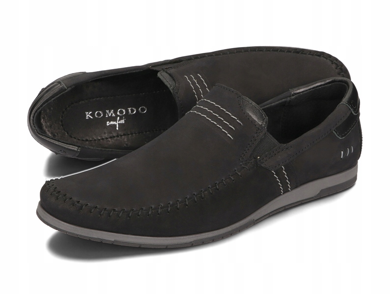 Mokasyny Buty Męskie Wsuwane Casual Skóra Naturalna Nubukowa 876 Czarny 44 Długość wkładki 29 cm