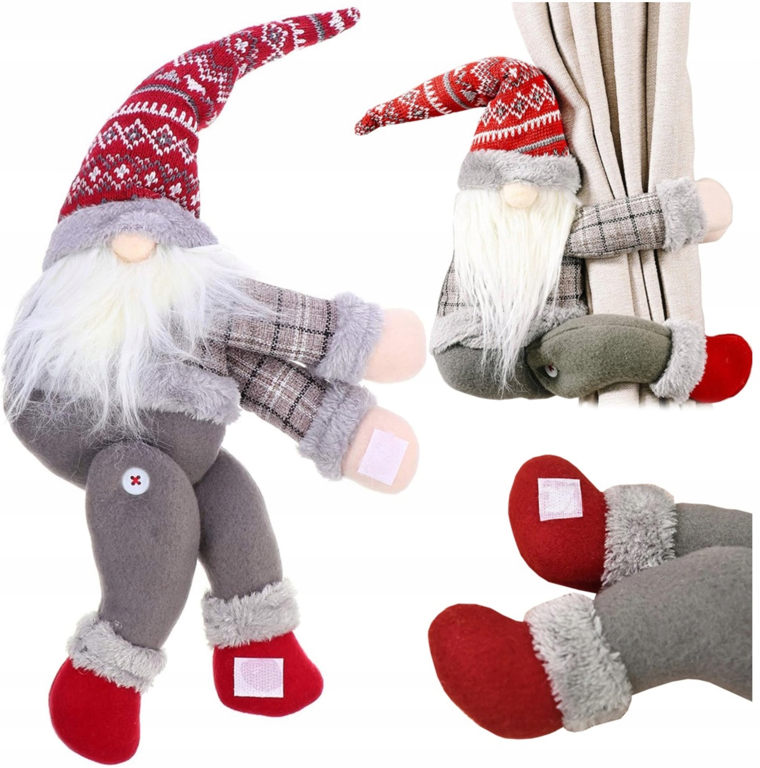 KRASNAL SKRZAT GNOM ŚWIĄTECZNY NA RZEP KLAMRA ZAPIĘCIE DO ZASŁON FIRANEK Wysokość produktu 40 cm