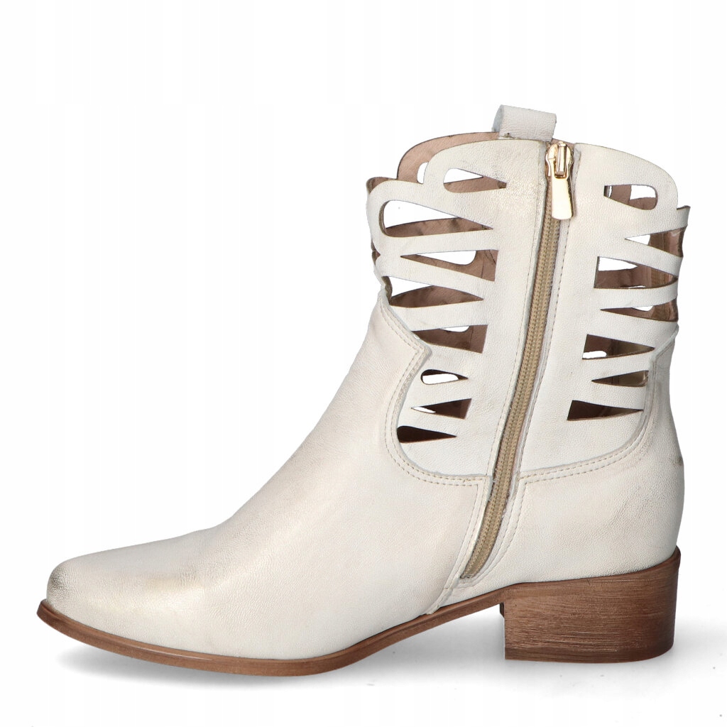 Botki Ażurowe Na Klocku Lewski Złote przecierane Skóra Naturalna 39 Kod producenta 3329/JIMMY