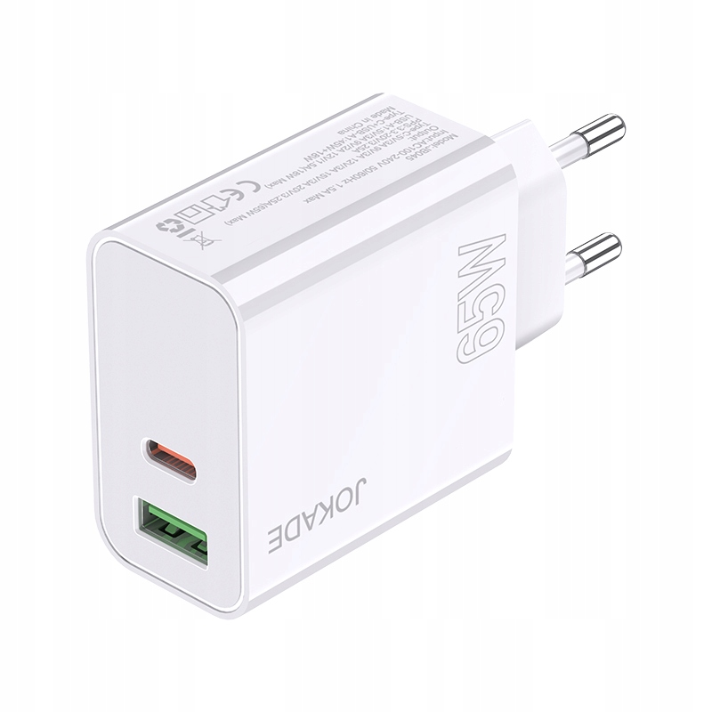 Ładowarka Jokade Usb Typ A Type C 65W Fast Charging White Biały