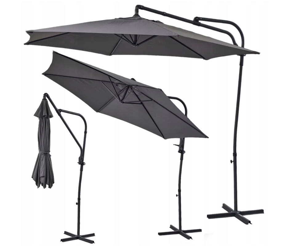 Solidny Parasol Ogrodowy Duży Składany Na Wysięgniku 300cm z Korbka 3m 3,5