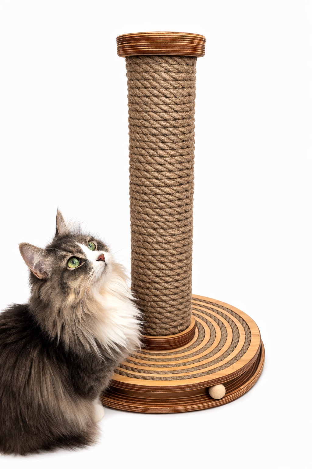 Levně Škrabadlo hračka pro kočky s míčem a silnou jutou, velmi stabilní, přírodní