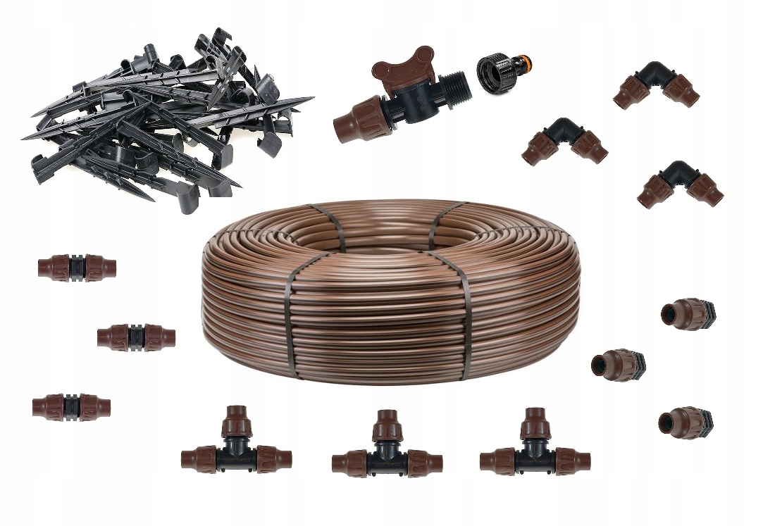 Linia kroplująca 50m z kompensacją ciśnienia zestaw Premium seria Brąz