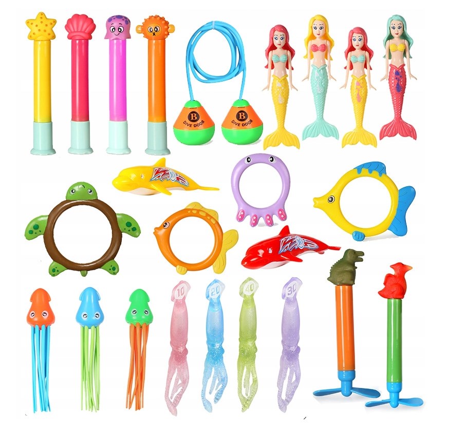 ZABAWKI DO WODY BASENU ZESTAW DO NURKOWANIA LATO PŁYWANIA Z SYRENI 24 SZT EAN (GTIN) 5905930940196