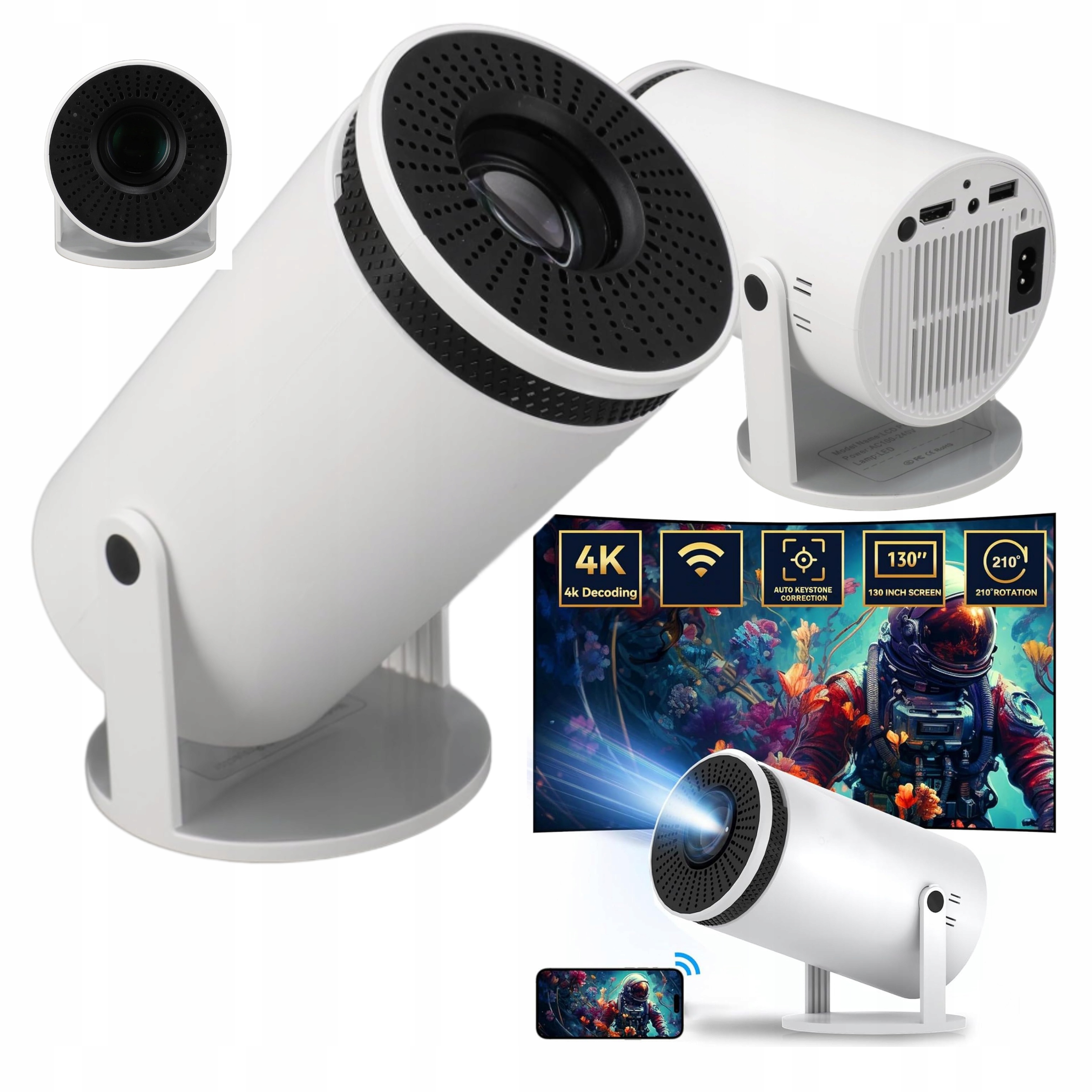 Přenosný projektor 4K WiFi Automatická korekce Bezdrátová projekce