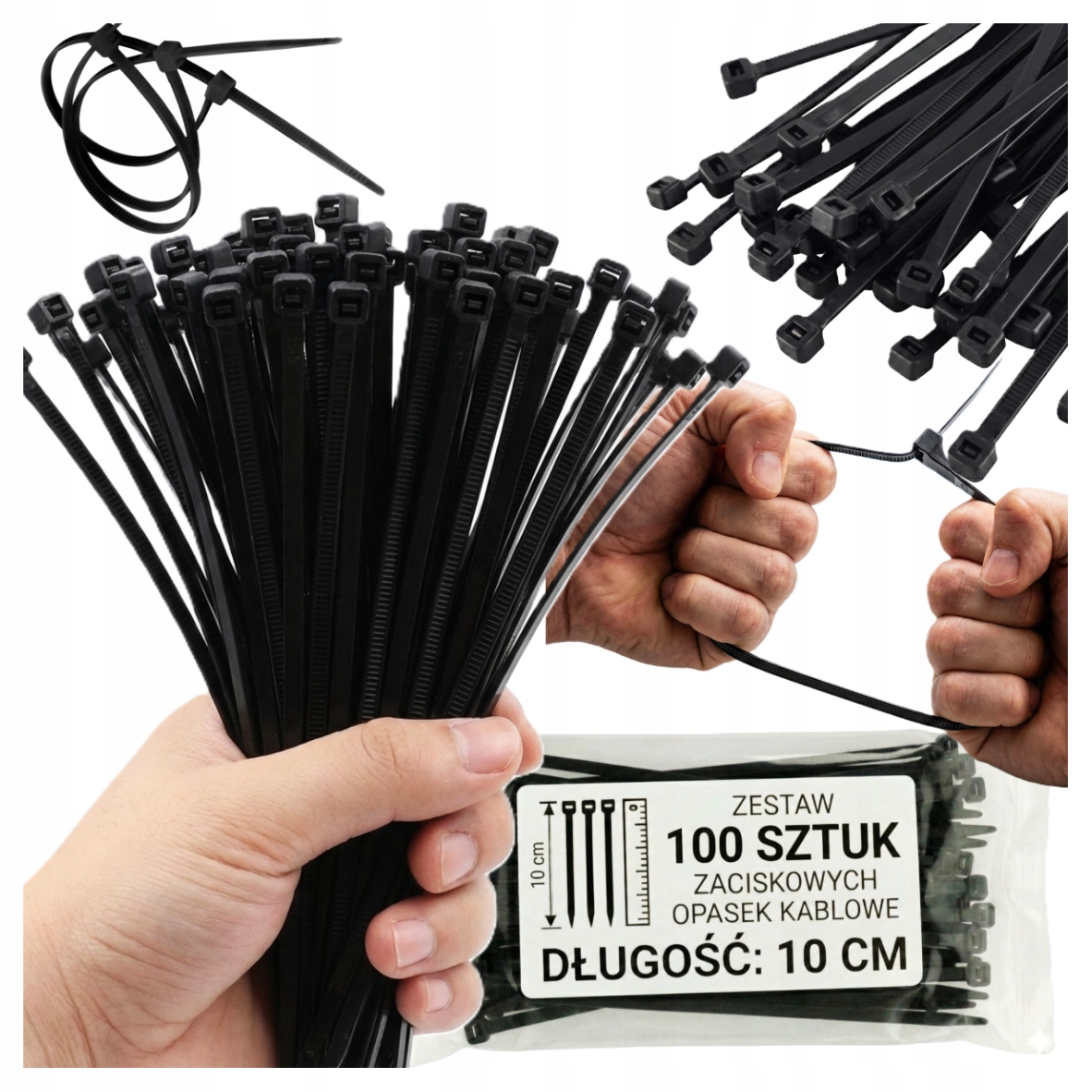 Mocna Opaska Zaciskowa Kablowe Trytytki 1,8mm/10cm zestaw czarny 100szt