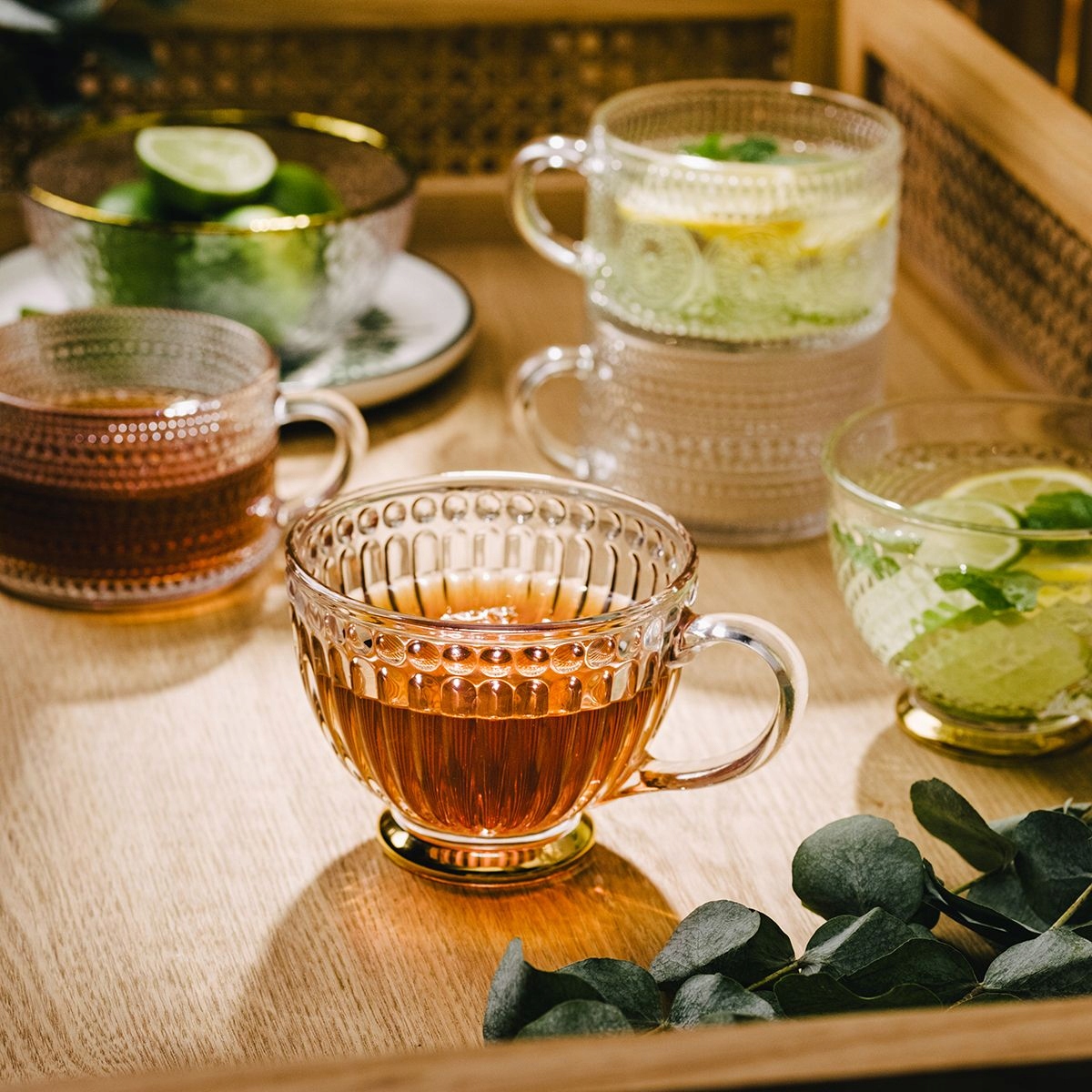 Filiżanka BARREL szklana w paski do kawy herbaty 360 ml na prezent 1szt Kod producenta 201192