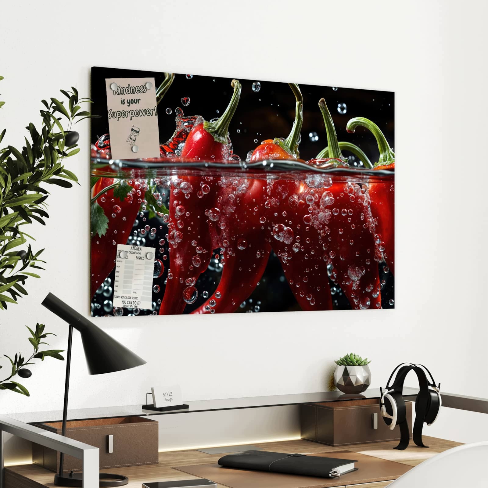 Magnetická tabule Paprika Voda 90 × 60 cm