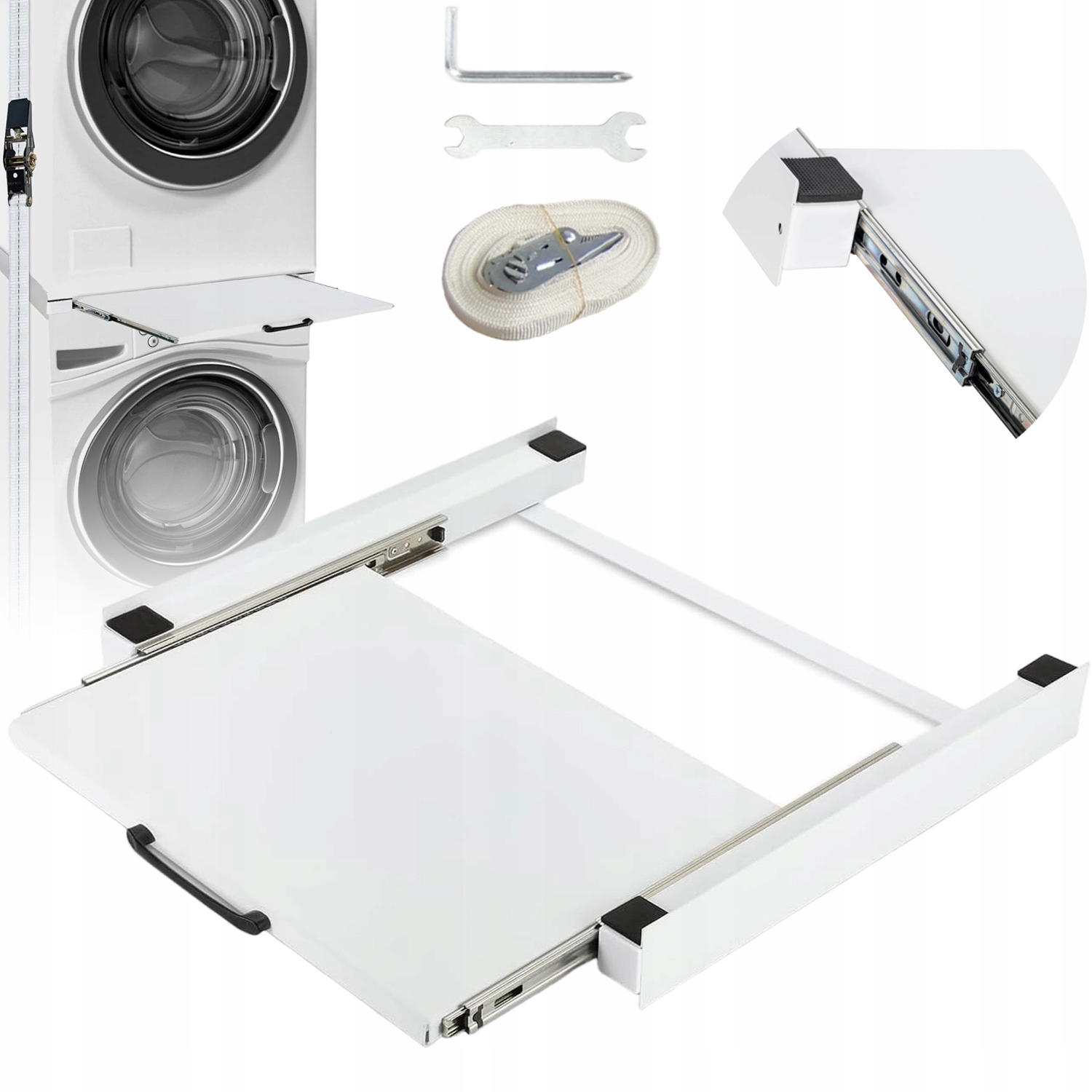 Łącznik Pralki Z Suszarką Z Wysuwaną Półką Metalowy Biały 54X60CM