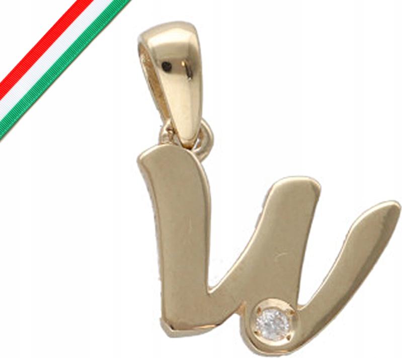 Zlatý přívěsek 585 písmenko W s diamantem 0,71g přívěsek jako dárek 14k