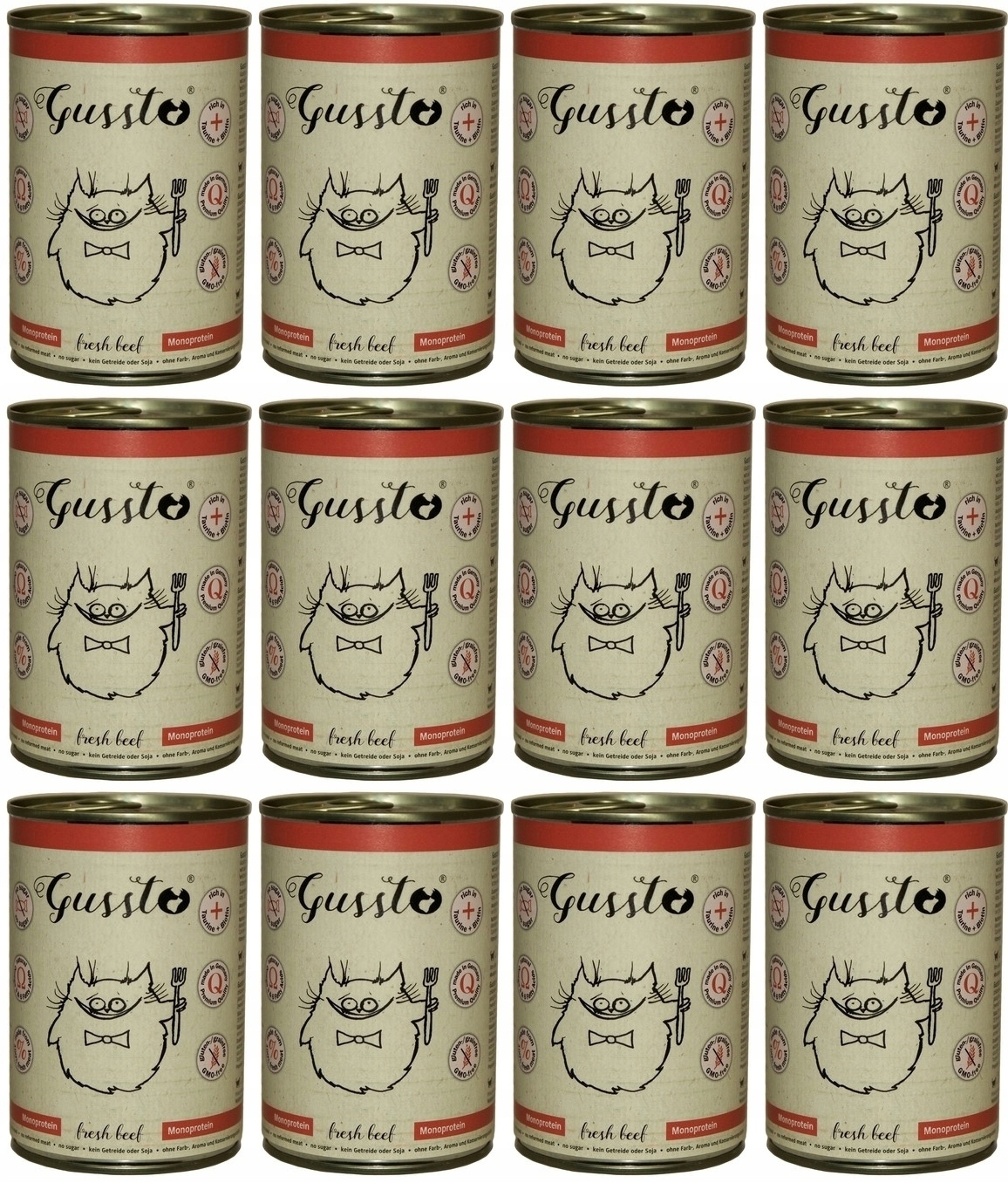 Levně Gussto Kočičí čerstvé hovězí 12 x 400 g