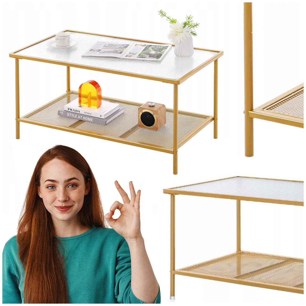 Konferenčný Stolík Obdĺžniková Lavica Do Obývačky Na Terasu 90x50x46 CM Stolík Zlatý