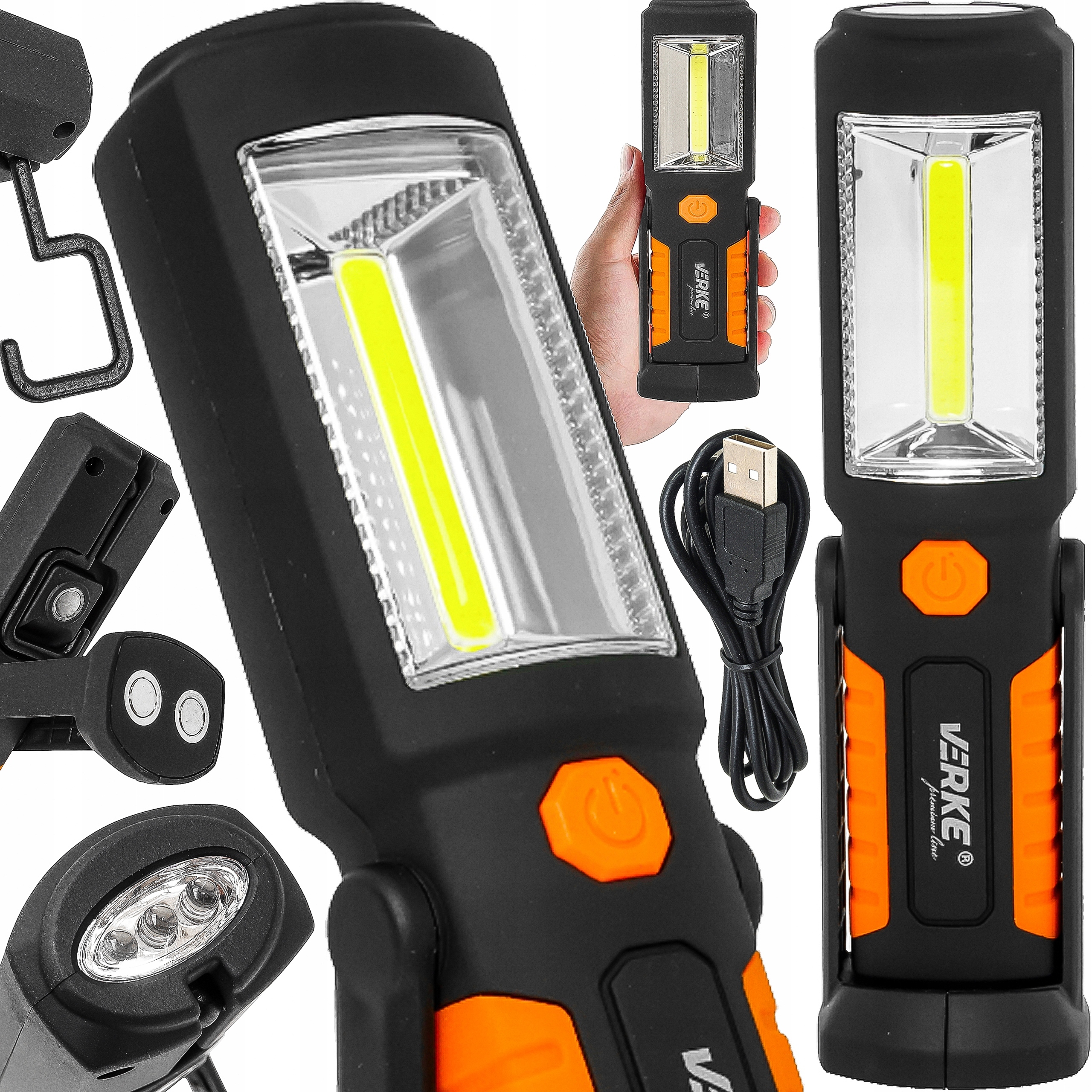 MOCNA LATARKA WARSZTATOWA AKUMULATOROWA LAMPKA LAMPA LED COB HAK MAGNES USB