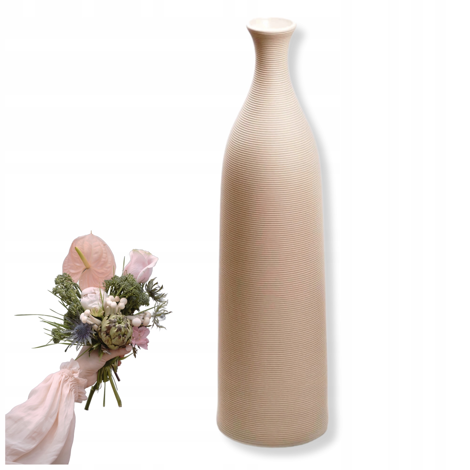 Váza Bílý odstín Krémová, Béžová Dekorativní Keramická Vysoká 46 cm Velká