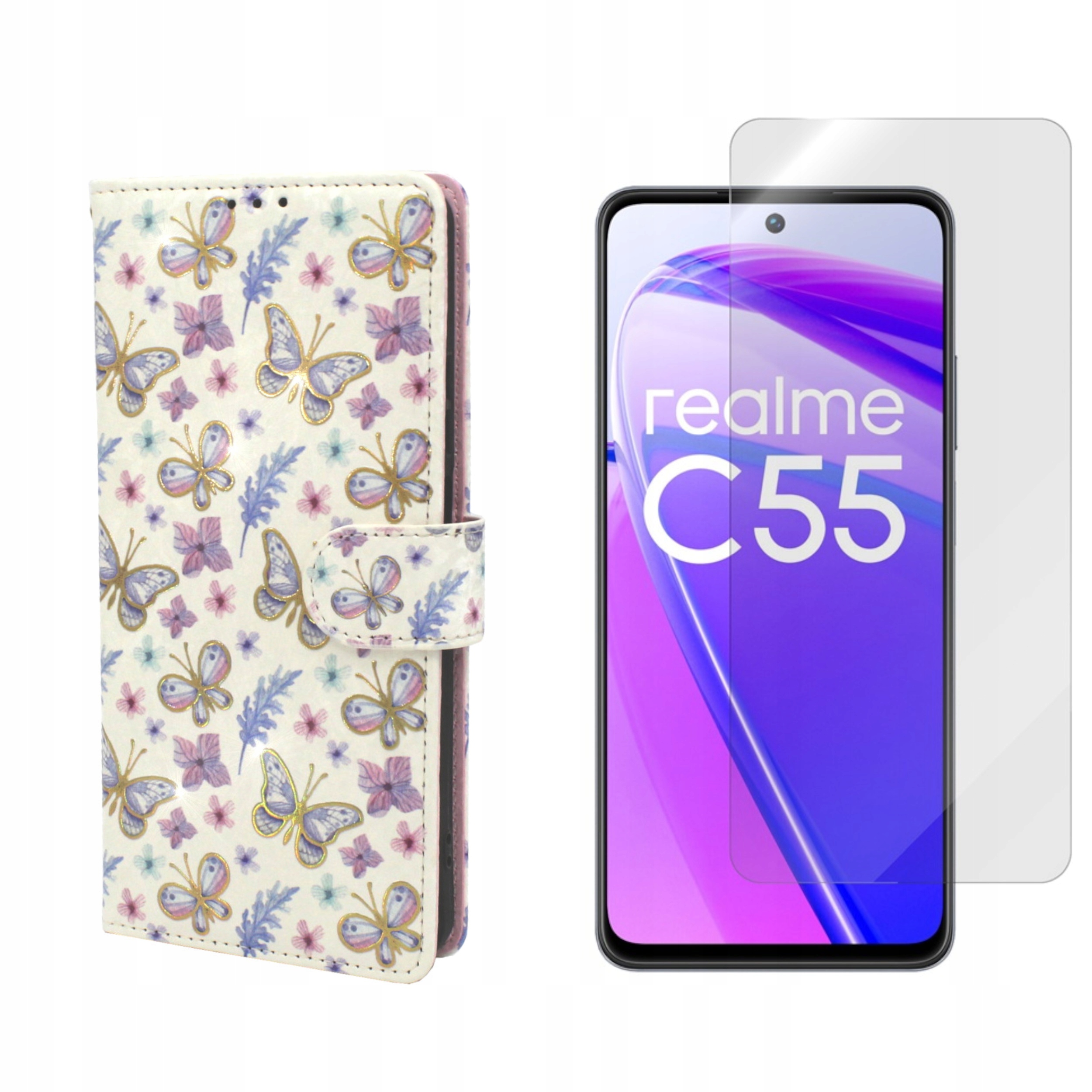 

Etui Smart Crazy Rfid do Realme C55 motylki +szkło
