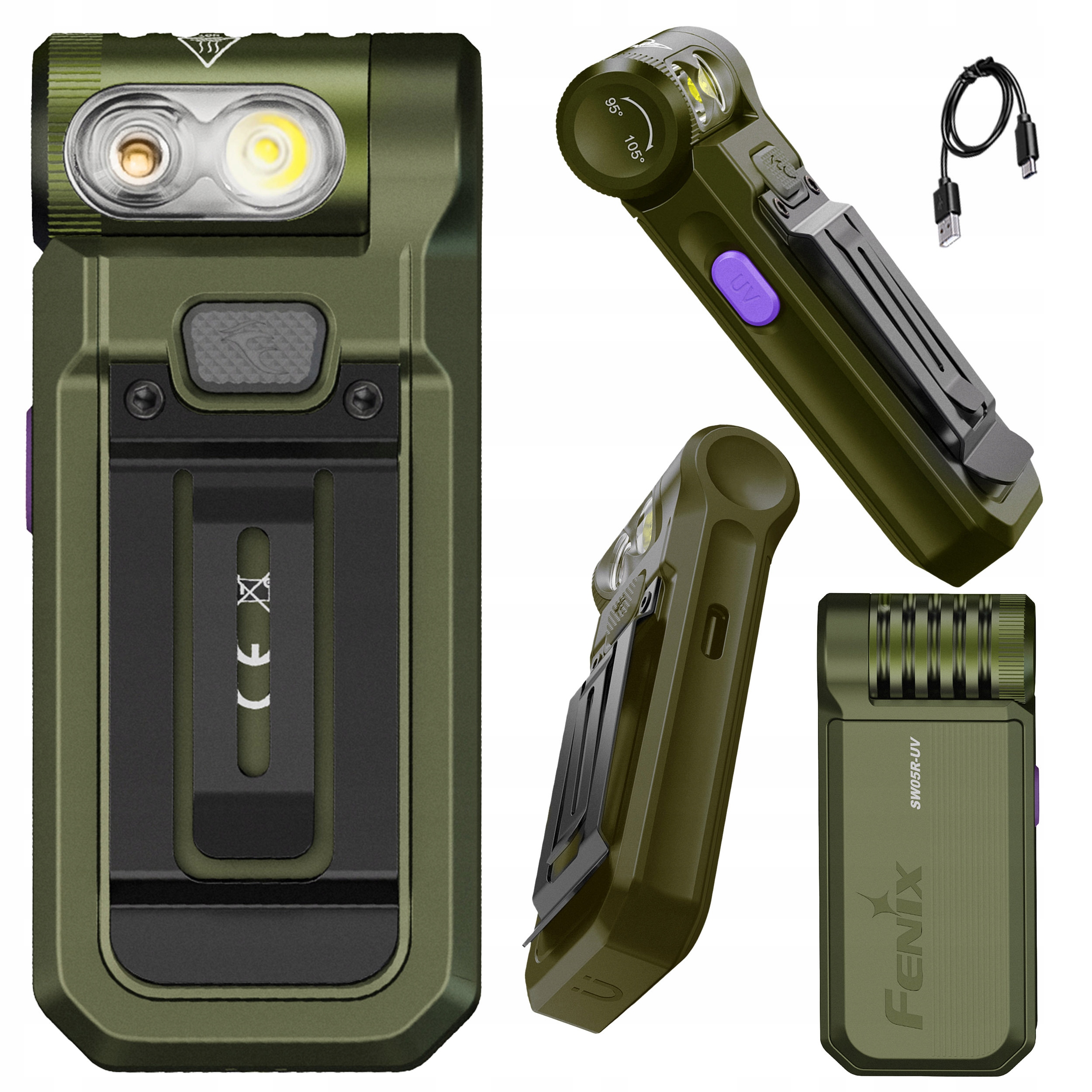 Latarka kątowa Fenix Led SW05R-UV zielona Dioda Biała/uv 150 lm Ubc-c