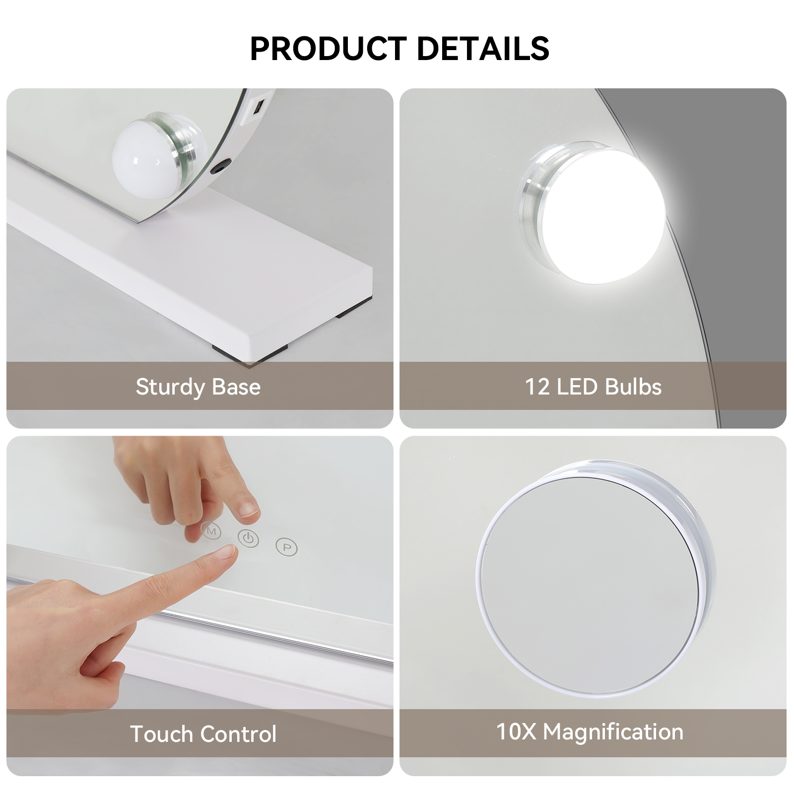 50cm Lustro do Makijażu 12 LED Lustro w Stylu Hollywood ELECWISH Typ lustra stojące