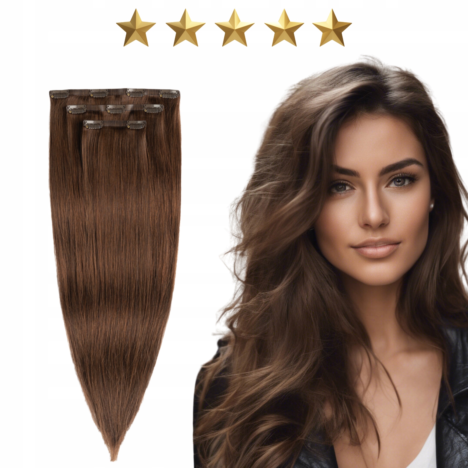 Doczepy naturalne bezszwowe włosy Clip In 50 cm 60g #4 ciepły brąz dopinki