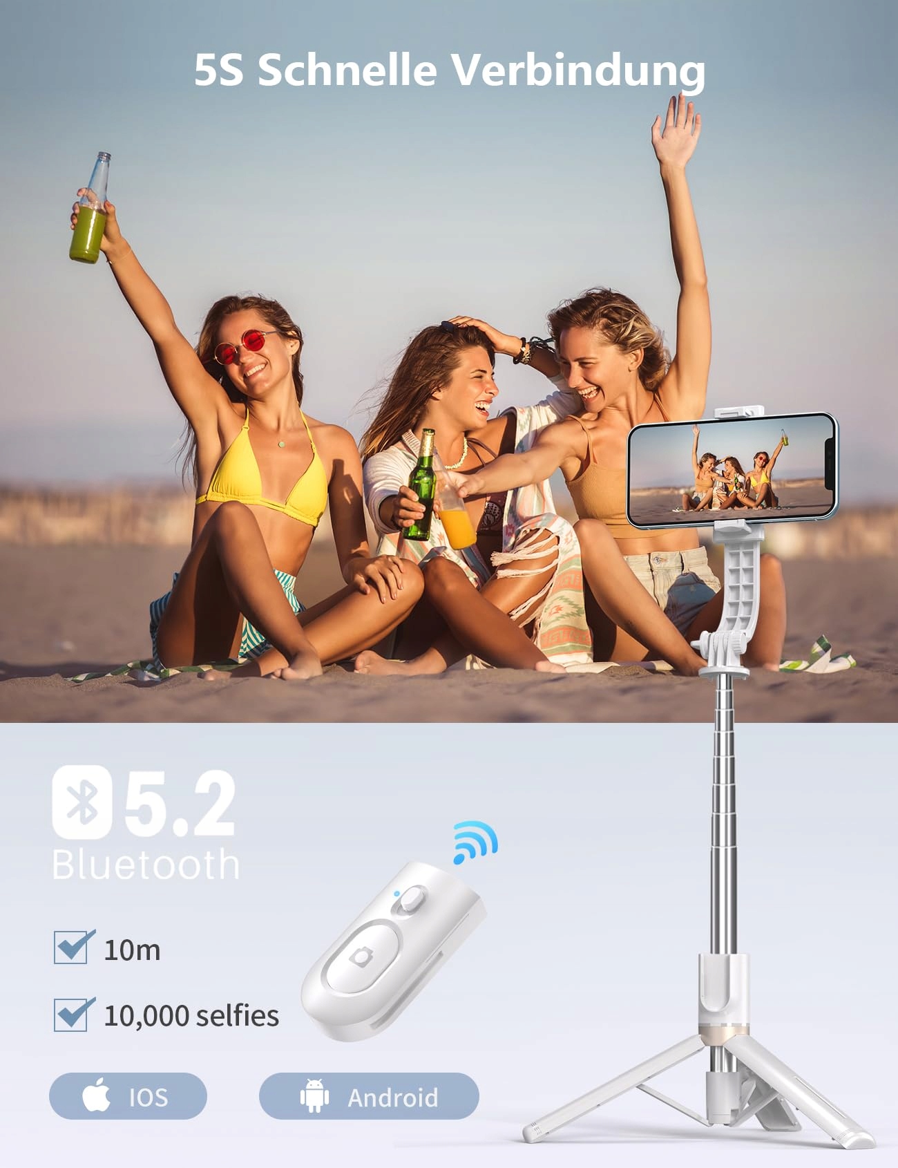 SELFIE STICK Bluetooth Statyw Do Telefonów I Kamer Sportowych 360° — miniatura 4