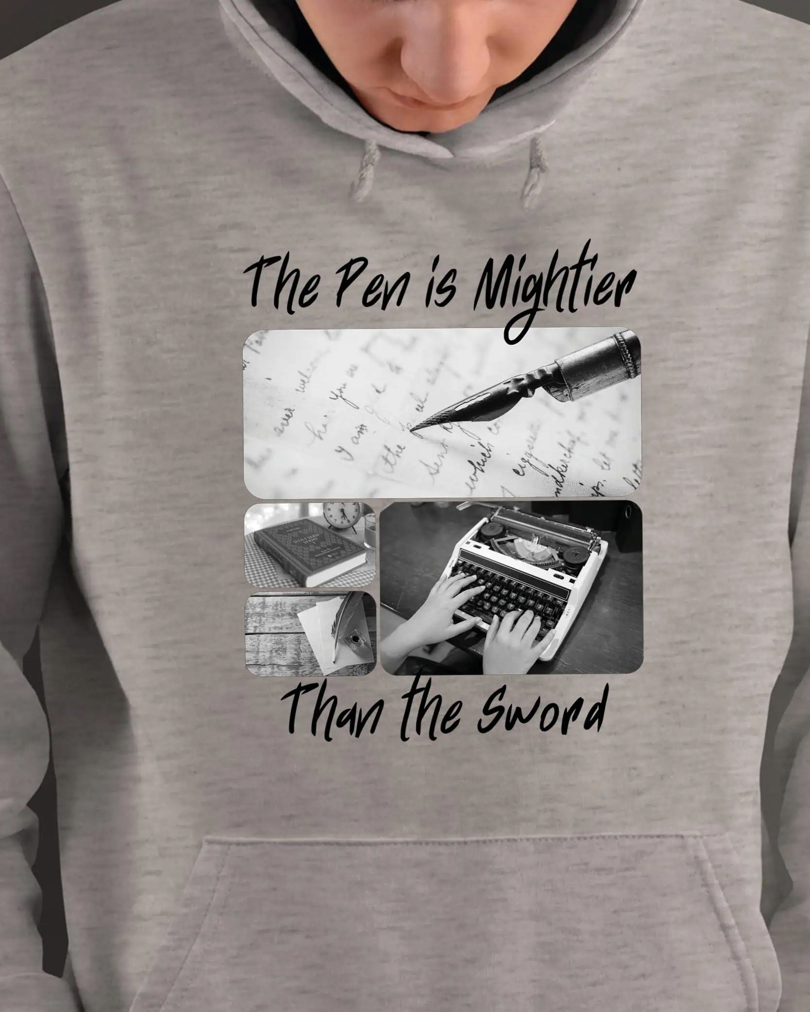 Mikina s kapucí Dárek pro spisovatele Umělecká koláž Šedá XL