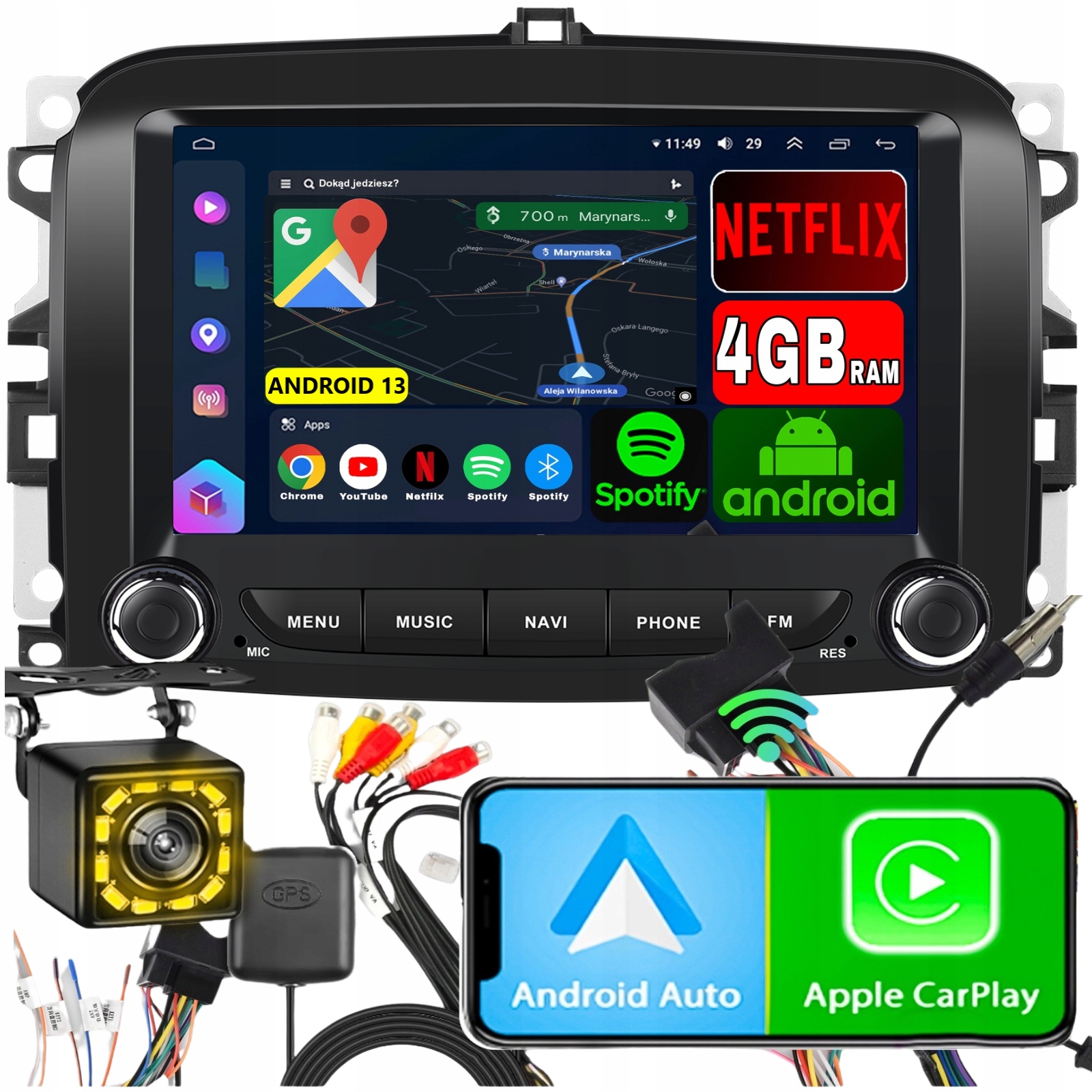 Radio pro Fiat 500L 2013-2019 Android CarPlay WiFi Rds Gps 7'' 2+64GB