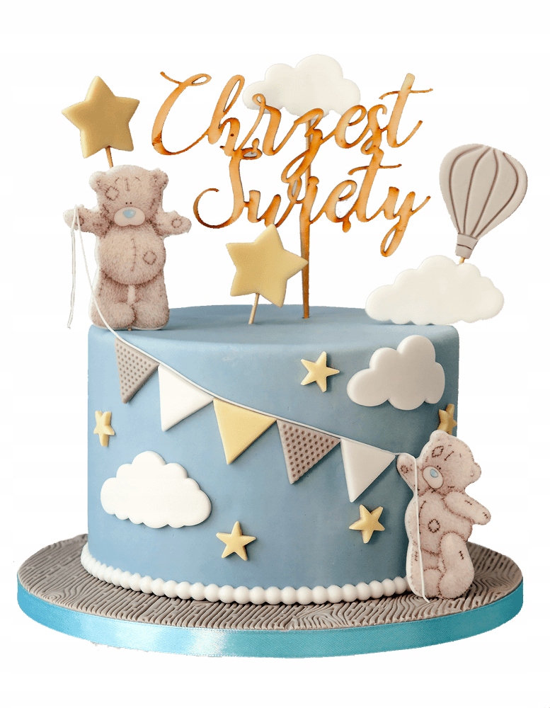 Zestaw do dekoracji tortu Miś, Tort Na Chrzest 19 el.
