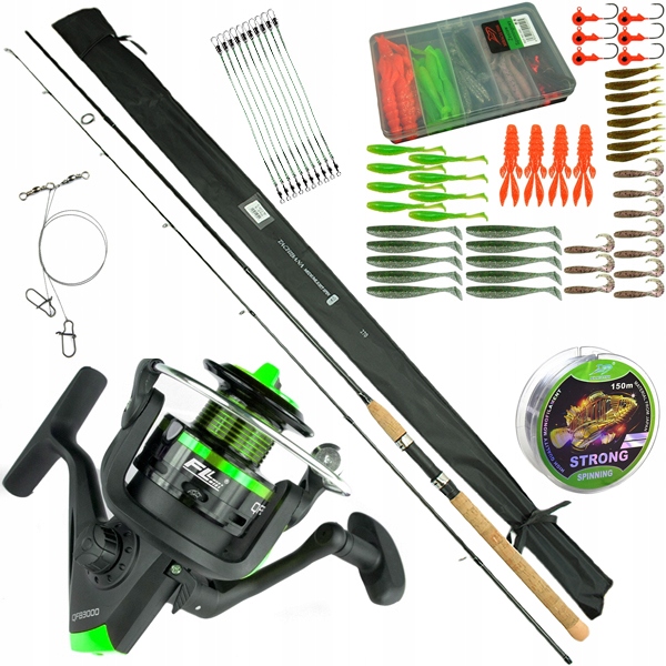 Zestaw wędkarski Spinningowy Wędka węglowa 2,4m kołowrotek 59 elementów Z55