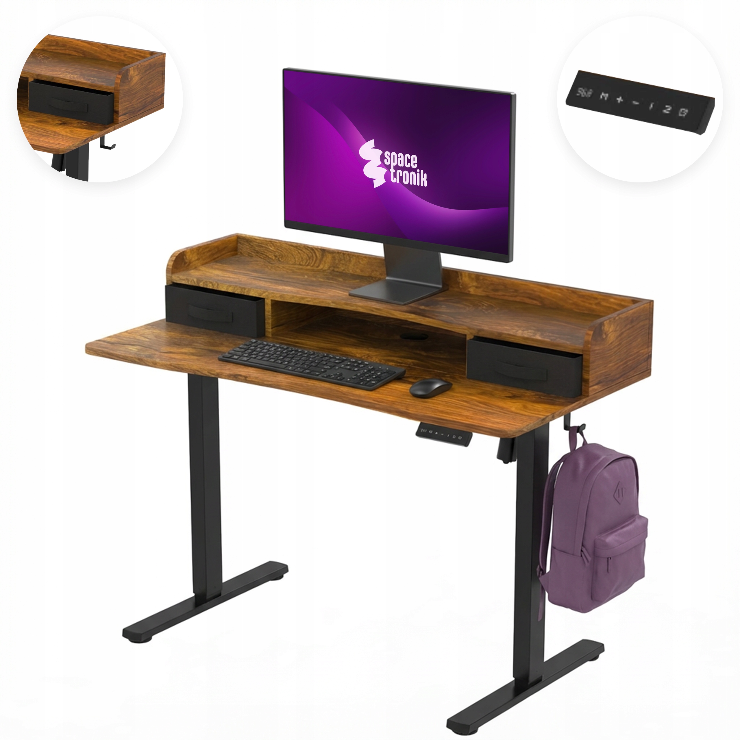 Biurko Regulowane Elektrycznie 120x60 USB Spacetronik loft dąb rustykalny