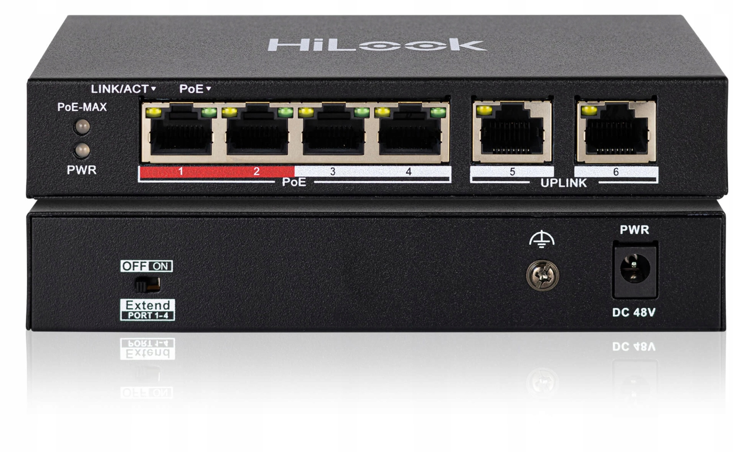 Switch PoE 4xPOE 2xUplink 10/100Mpbs 35W HiLook by Hikvision s režimem Extend