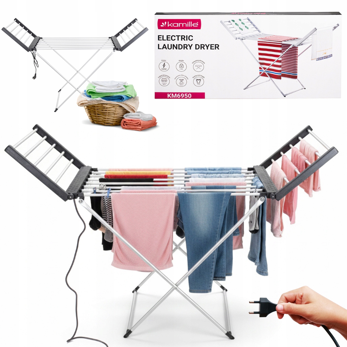 Levně Sušák Skládací hliníková 220W Kamille