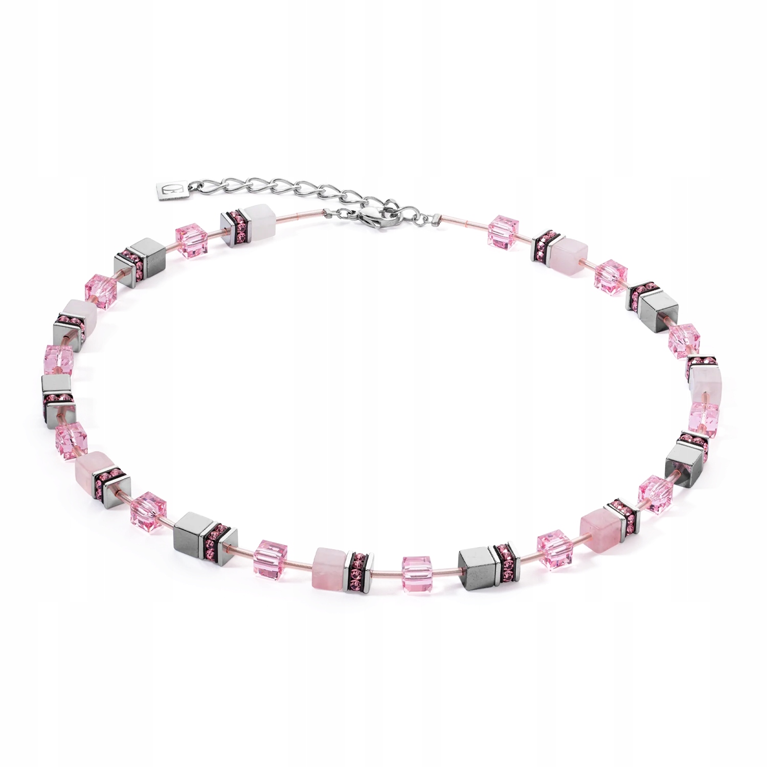 Náhrdelník Coeur de Lion ocel křišťály Swarovski růžový křemen