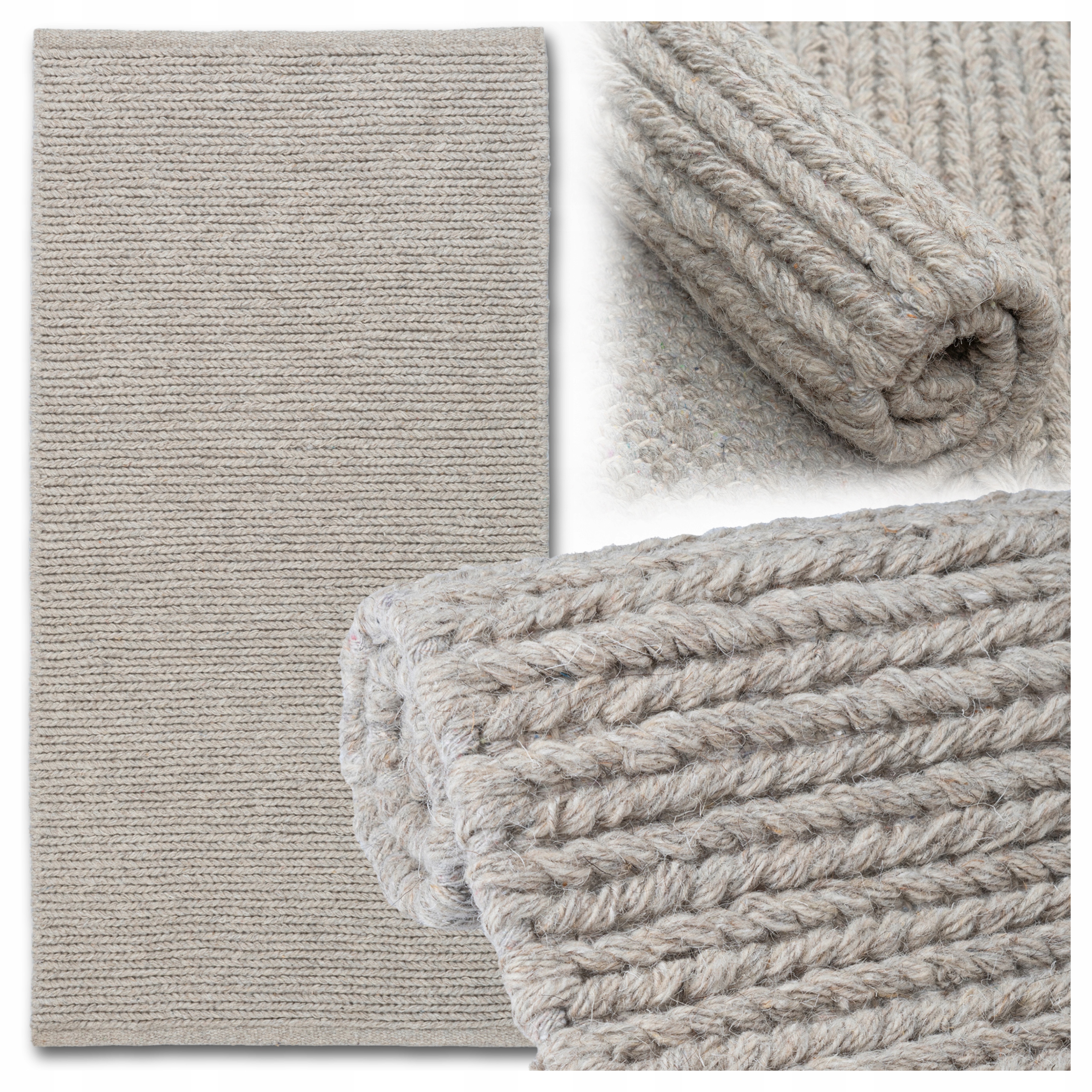 Šnúrkový koberec do kuchyne Béžová Vlnená Odolný Mäkký Teplý 70x140 cm