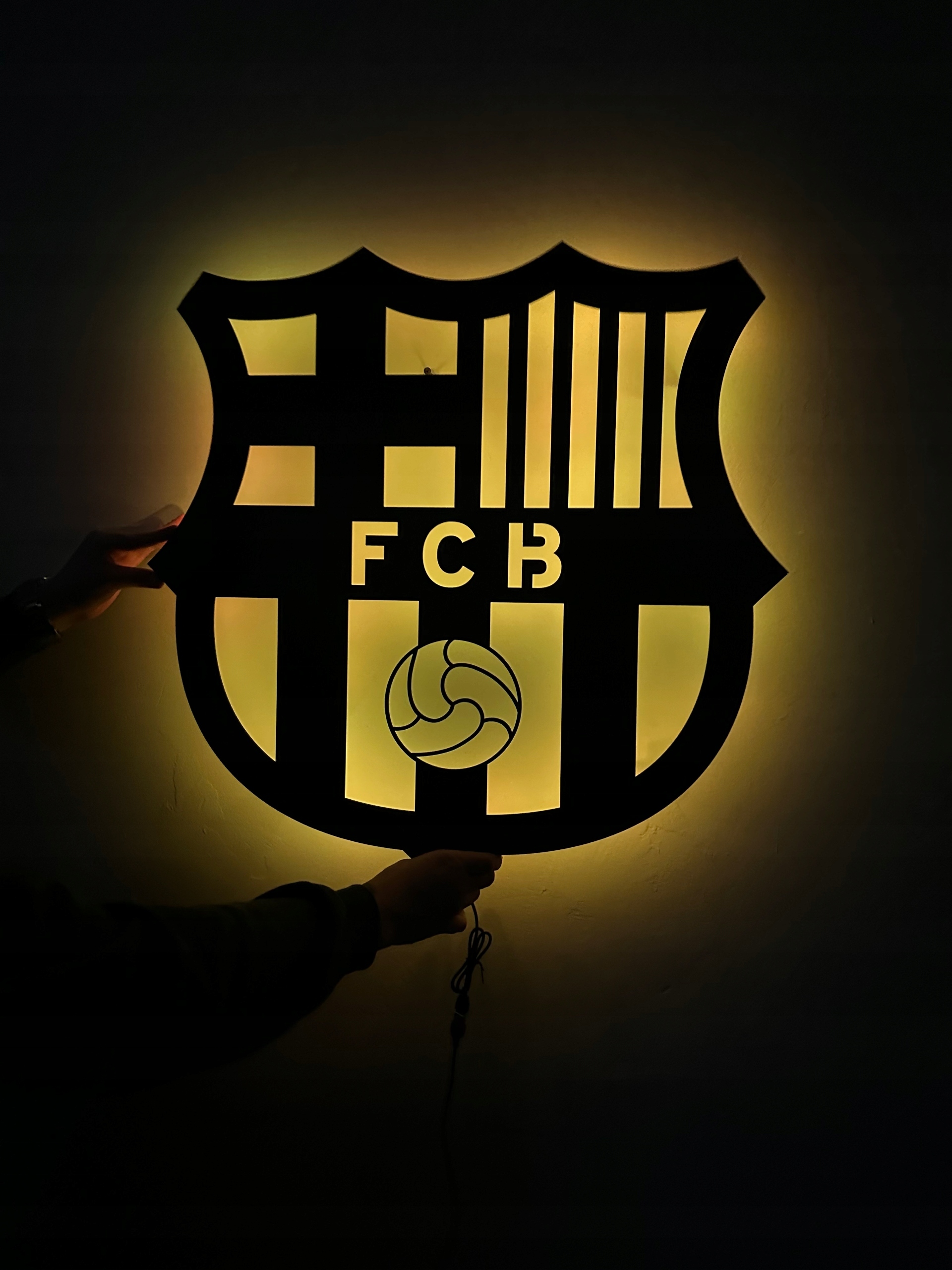 Dřevěný 3D fotbalový obraz Fc Barcelona Dekorace Noční Lampa Led XL