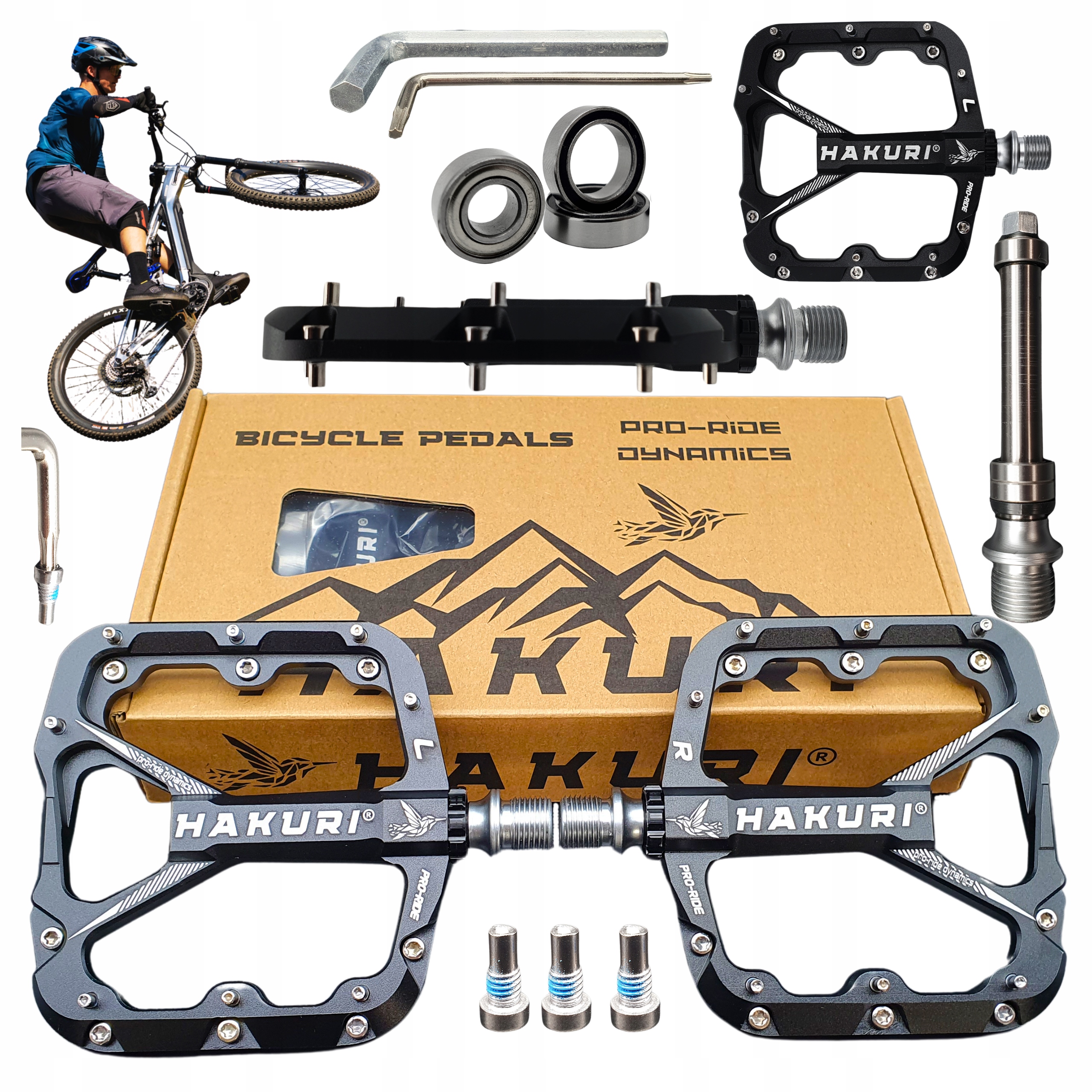 Pedały Platformowe Hakuri mocne Aluminiowe 3 łożyska Lekkie Dh Enduro Mtb