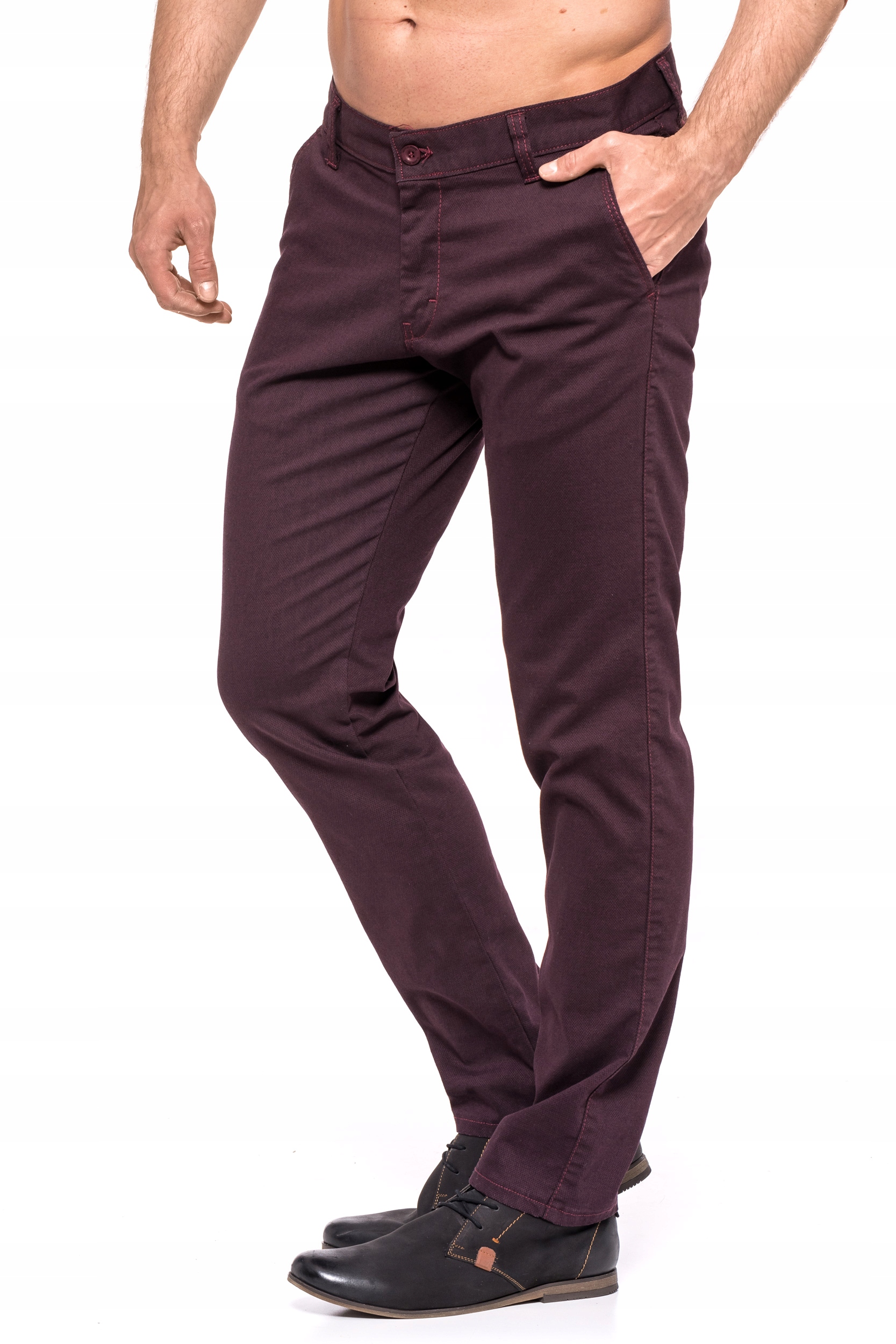 SPODNIE MĘSKIE CHINOSY VANKEL JEANS 068 -98cm/L32 Odcień bordowy