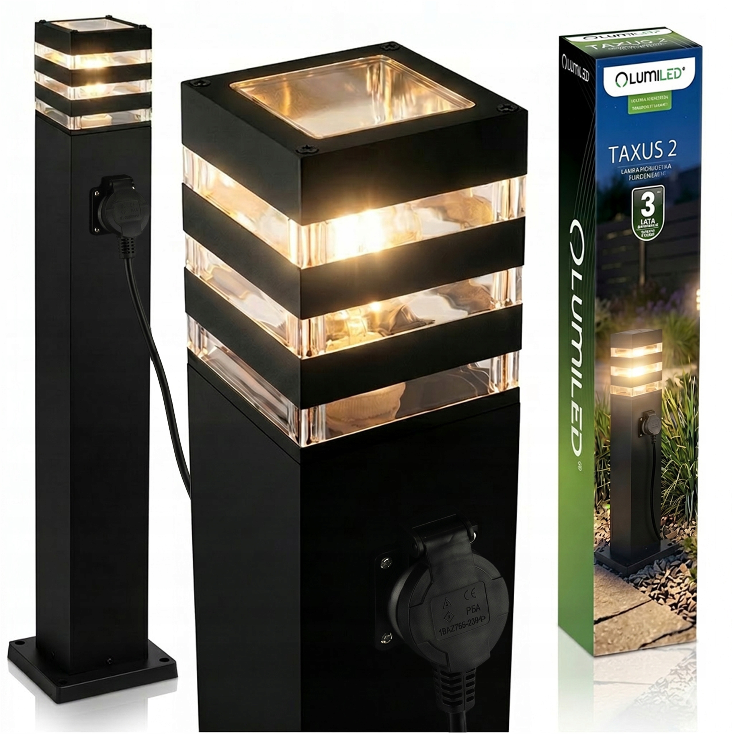 Zahradní lampa Stojící sloupek E27 Led s zásuvkou 230V Černá