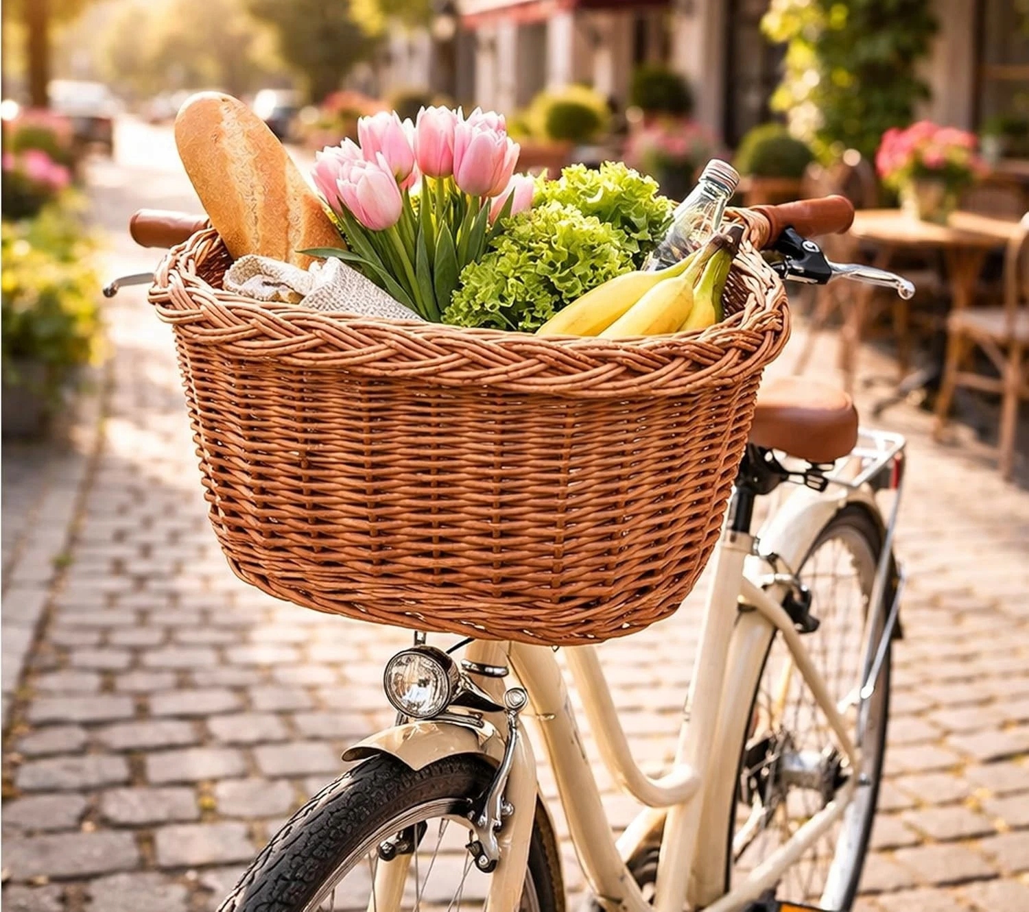 Aqbau przedni koszyk rowerowy wiklinowy kosz na rower retro boho naturalny