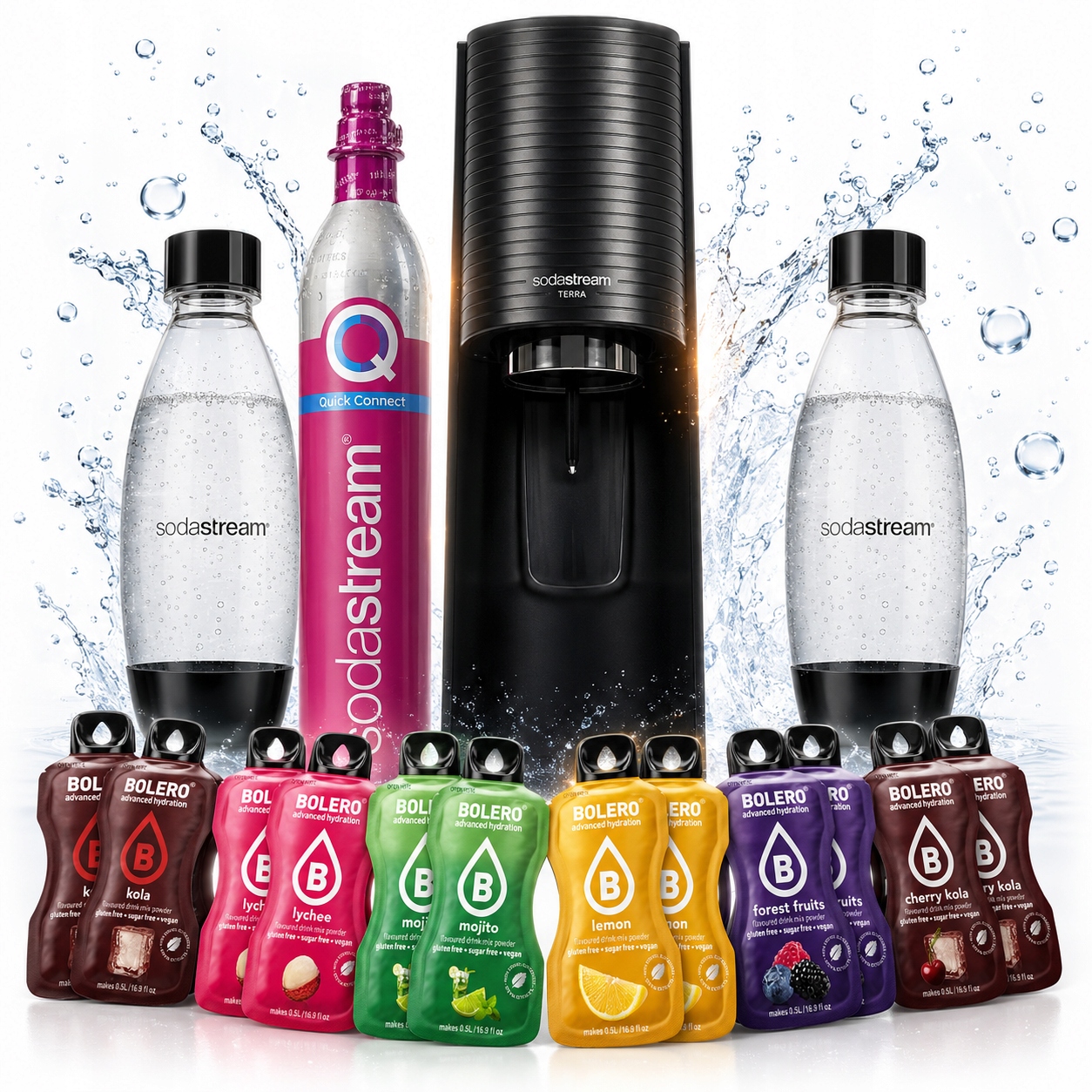 Saturátor SodaStream Terra do vody+Bombička+2xFľaše+12x Bolero Mix Príchutí