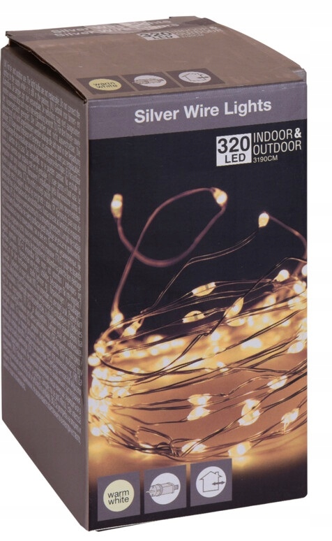 

Lampki na drucie 320 Led białe ciepłe Timer diody