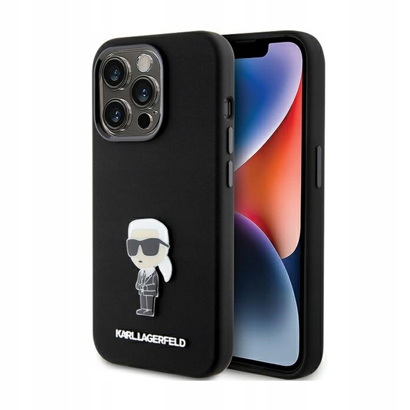 Karl Lagerfeld Silicone Ikonik Metal Pin Pouzdro pro iPhone 15 Pro (černé)
